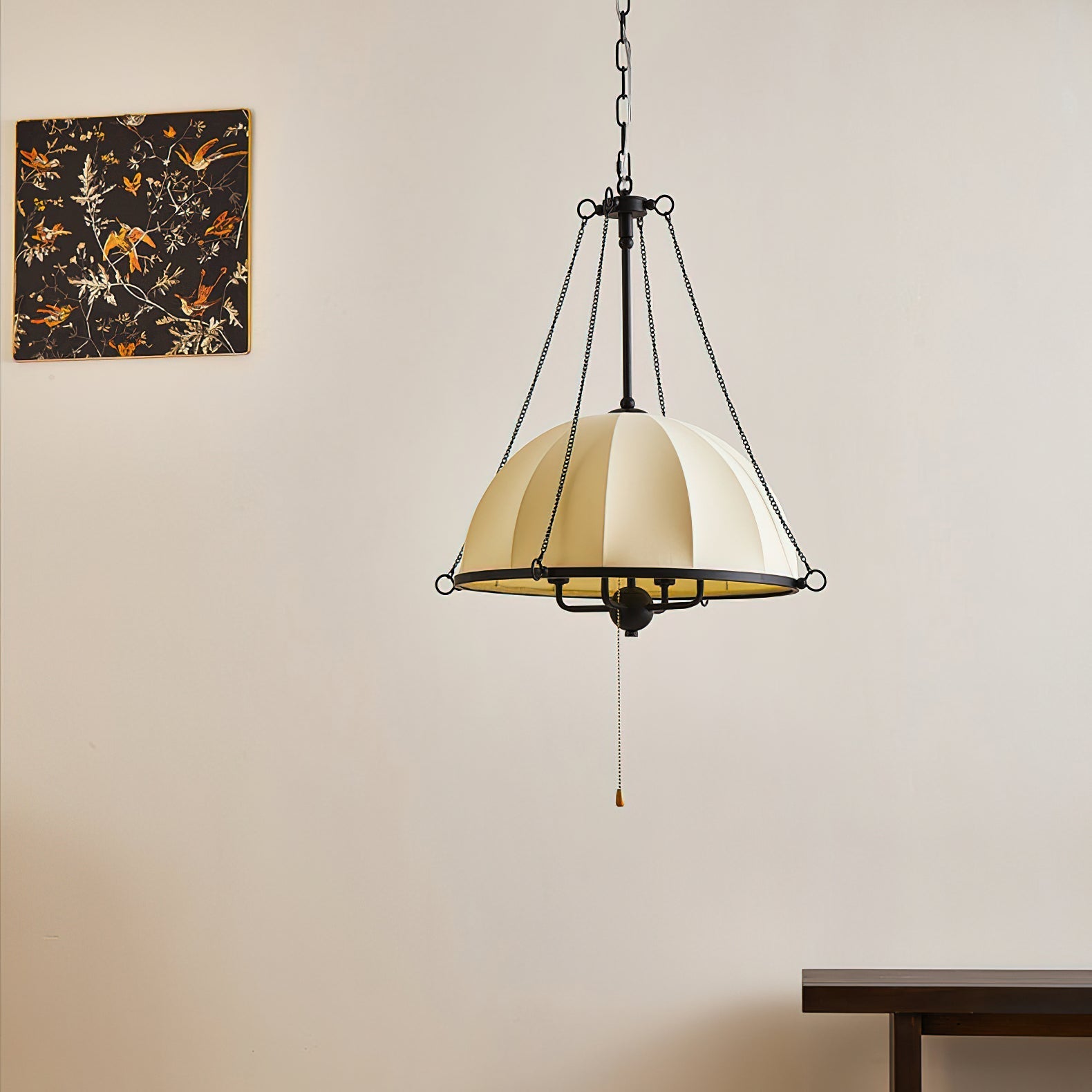View of the lamp from below, showing the bulb housing.
