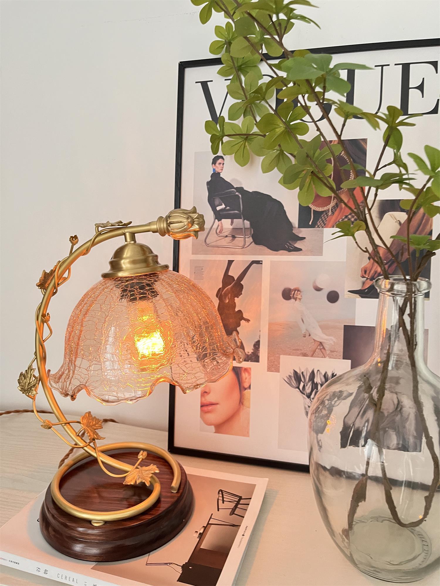 Flarce Brass Wood Table Lamp-Neutral Decor