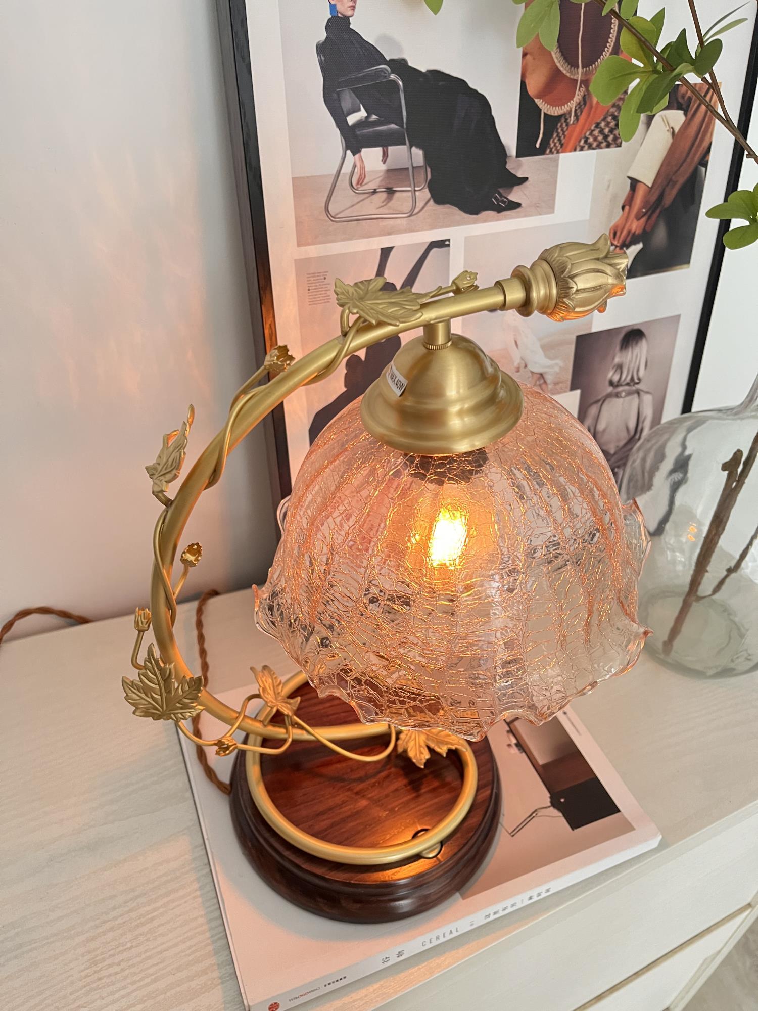 Flarce Brass Wood Table Lamp-Neutral Decor