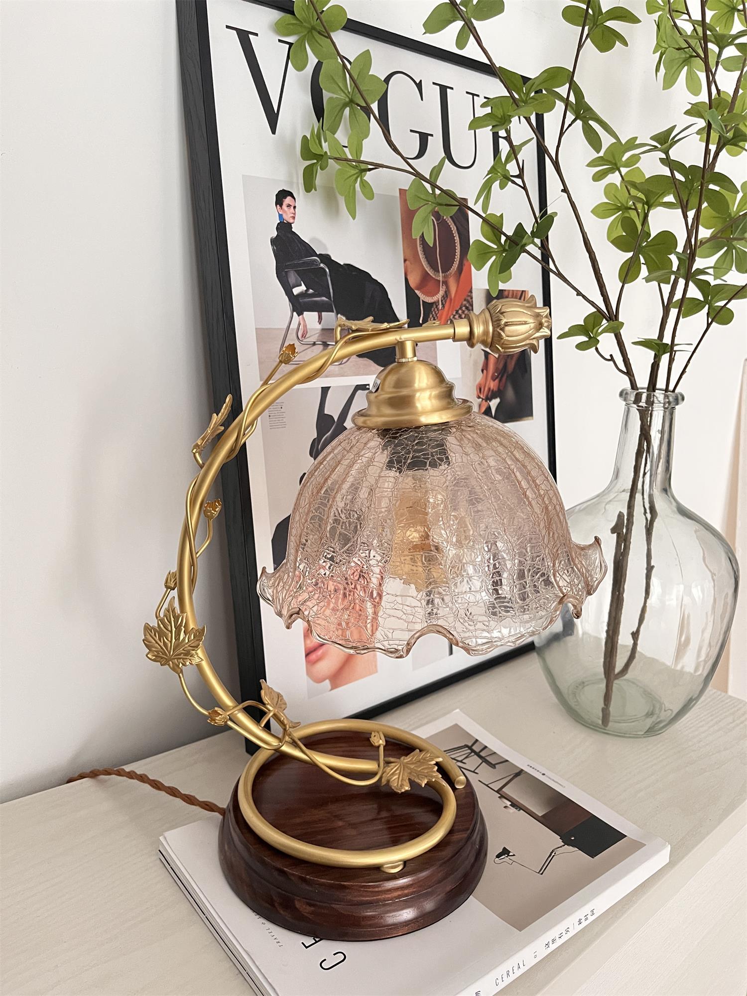 Flarce Brass Wood Table Lamp-Neutral Decor
