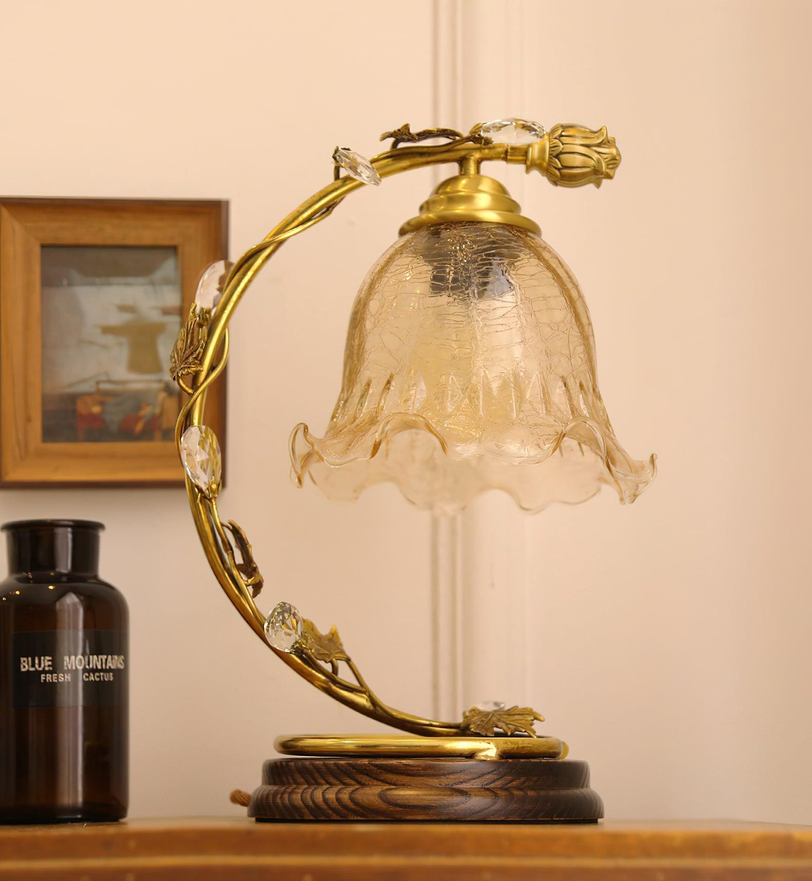 Flarce Brass Wood Table Lamp-Neutral Decor