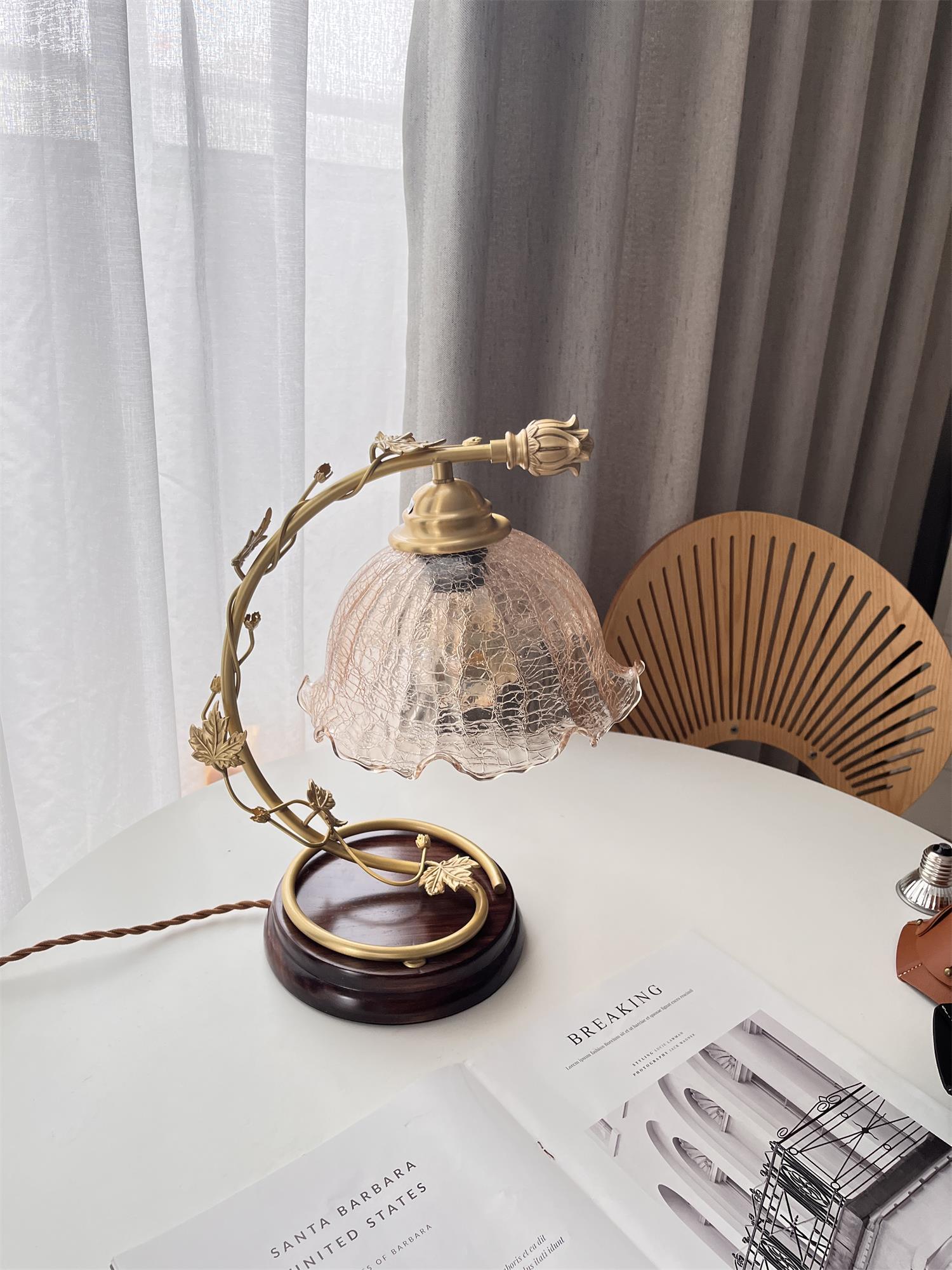 Flarce Brass Wood Table Lamp-Neutral Decor