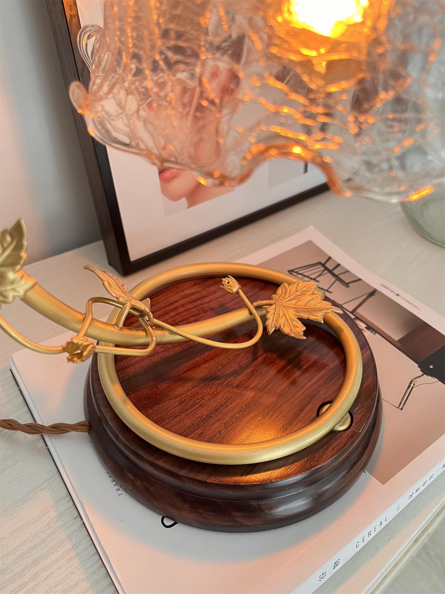 Flarce Brass Wood Table Lamp-Neutral Decor