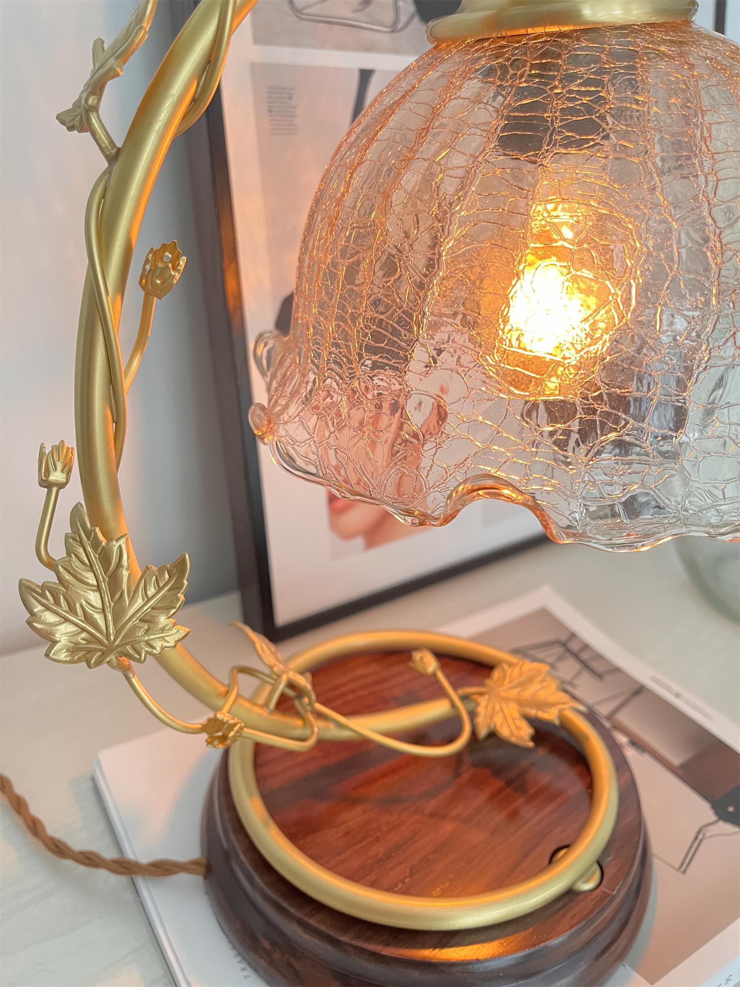 Flarce Brass Wood Table Lamp-Neutral Decor