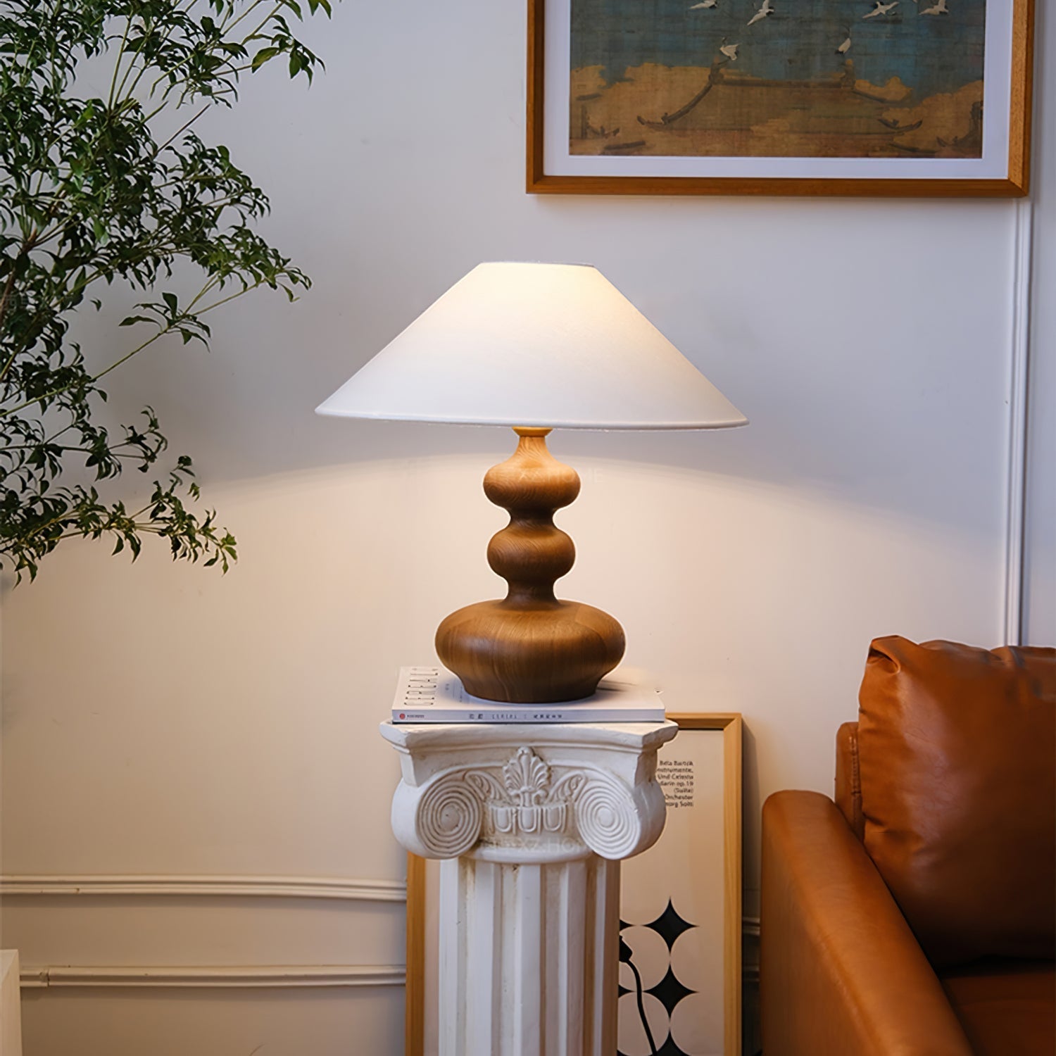 Vominex Wood Fabric Vintage Table Lamp-Neutral Decor