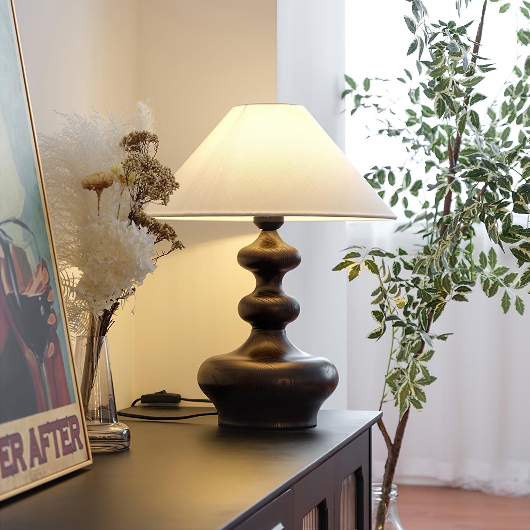 Vominex Wood Fabric Vintage Table Lamp-Neutral Decor