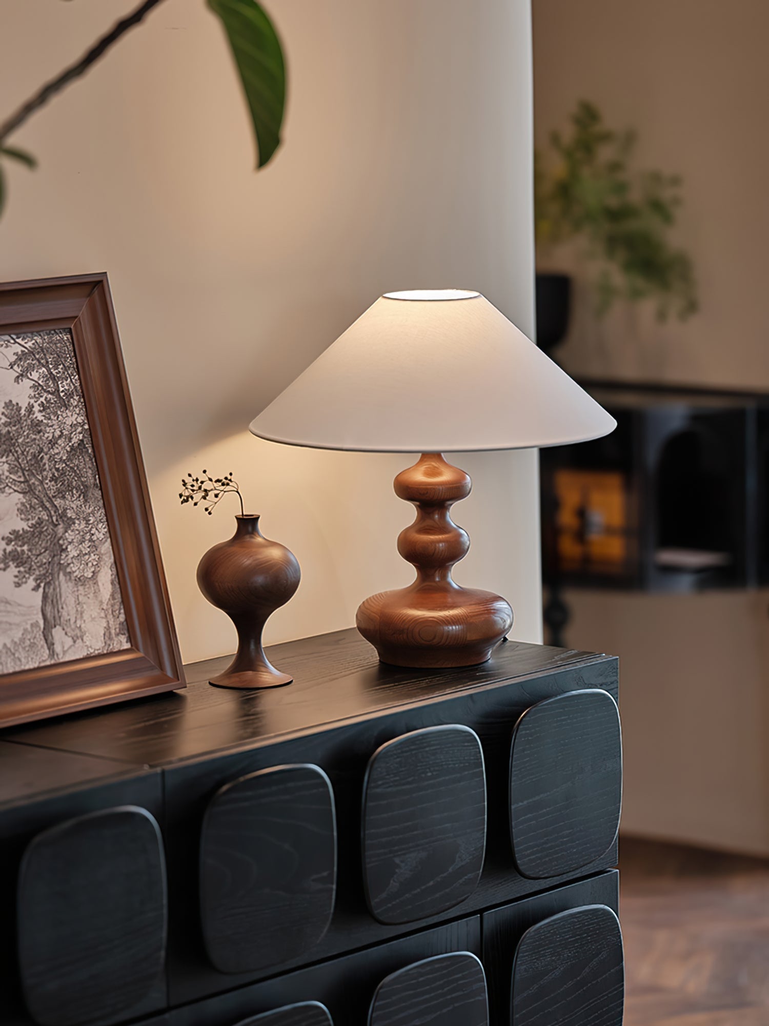 Vominex Wood Fabric Vintage Table Lamp-Neutral Decor