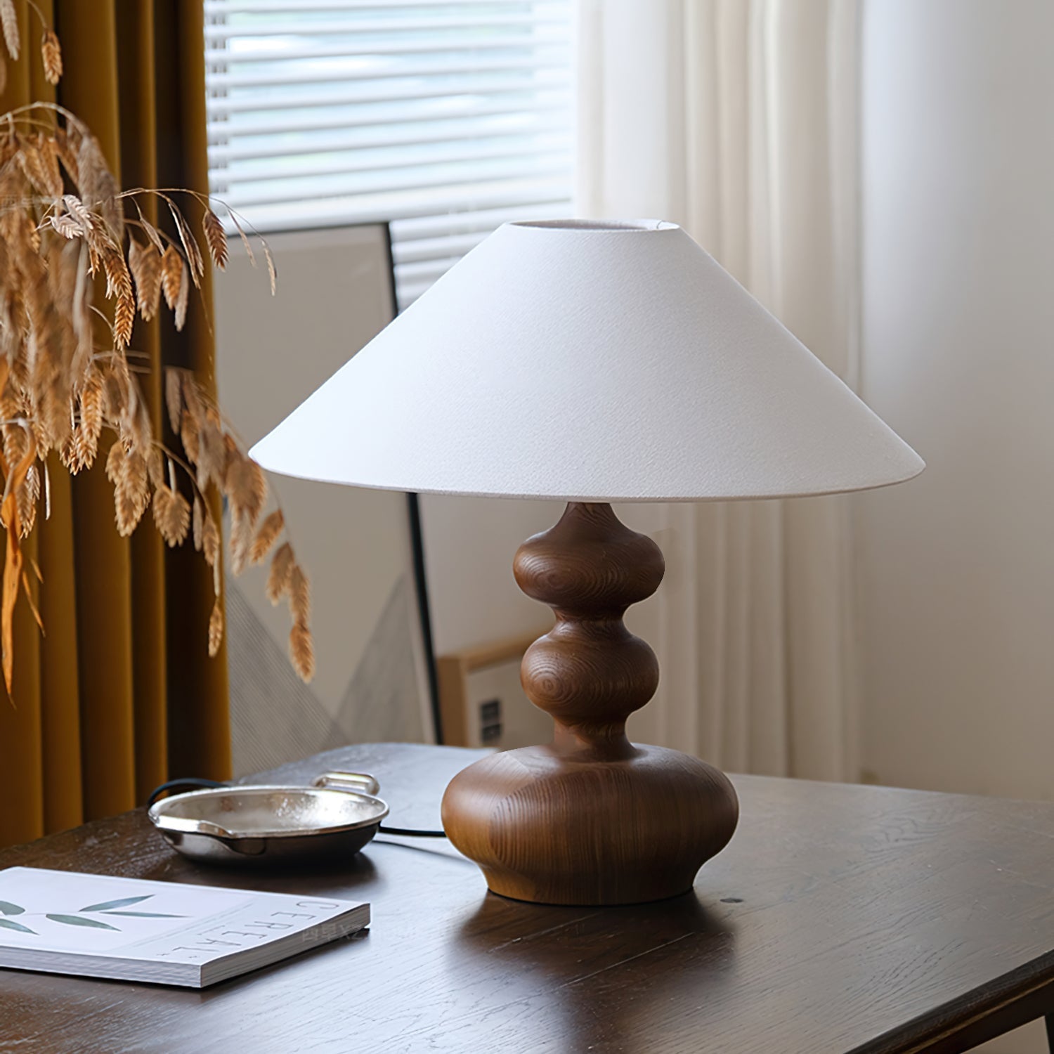 Vominex Wood Fabric Vintage Table Lamp-Neutral Decor