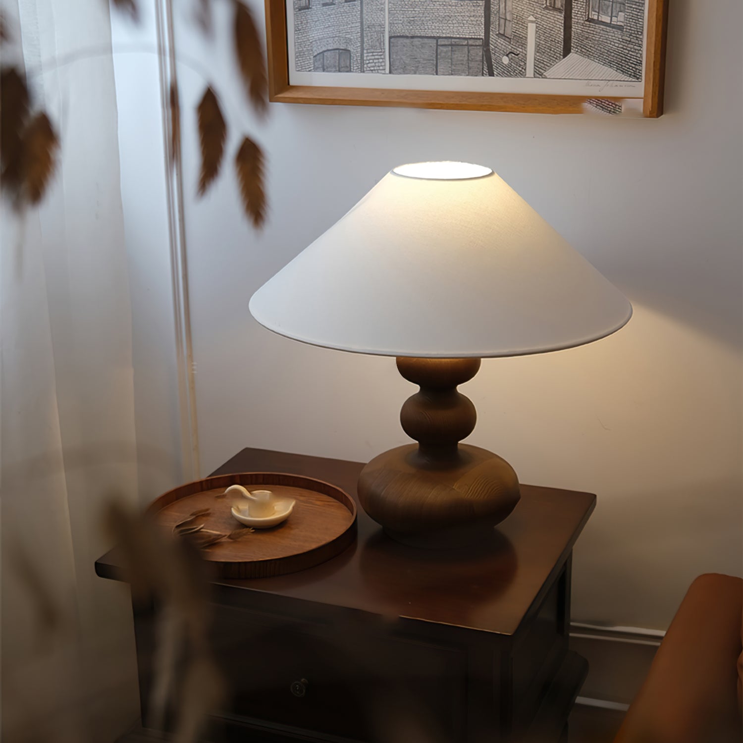 Vominex Wood Fabric Vintage Table Lamp-Neutral Decor