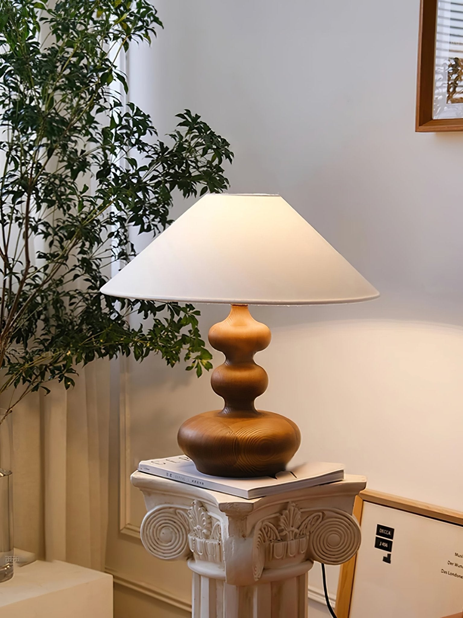 Vominex Wood Fabric Vintage Table Lamp-Neutral Decor