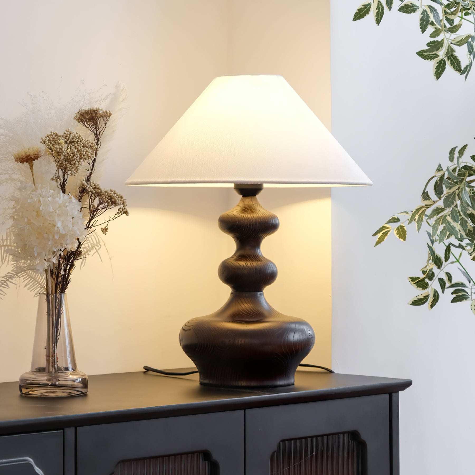 Vominex Wood Fabric Vintage Table Lamp-Neutral Decor