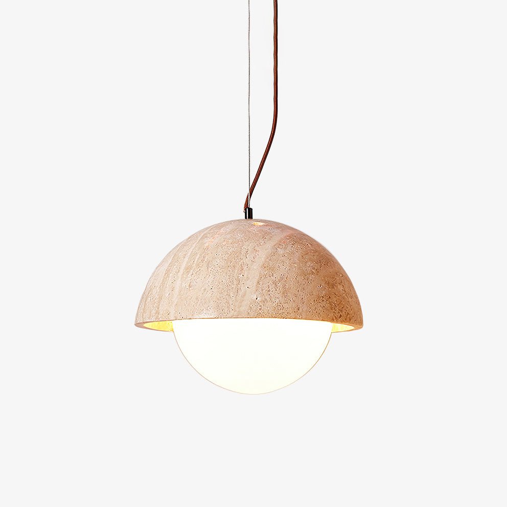 Avdoraris Dome-Shaped Travertine Pendant Light-Neutral Decor