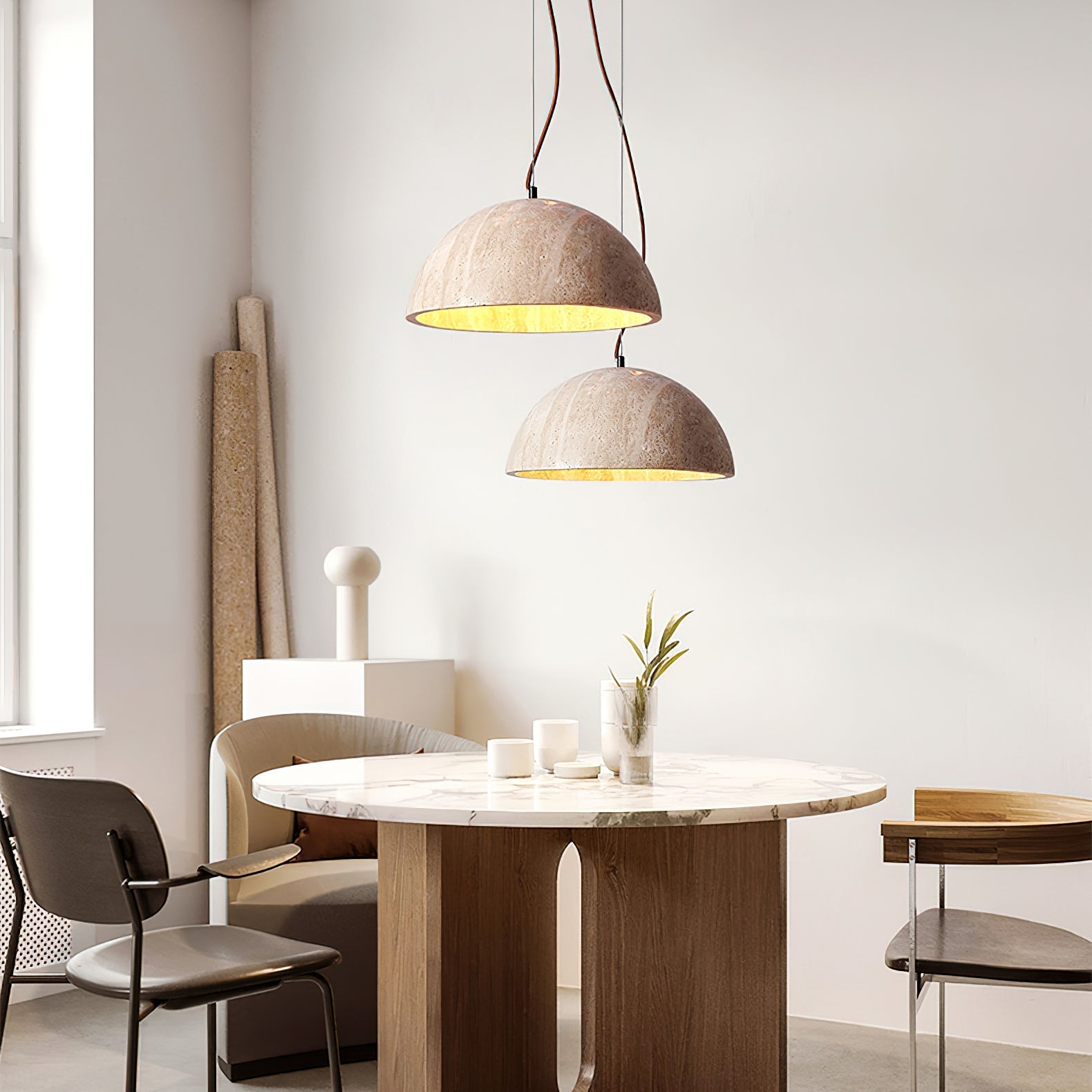 Avdoraris Dome-Shaped Travertine Pendant Light-Neutral Decor
