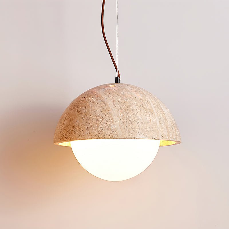 Avdoraris Dome-Shaped Travertine Pendant Light-Neutral Decor