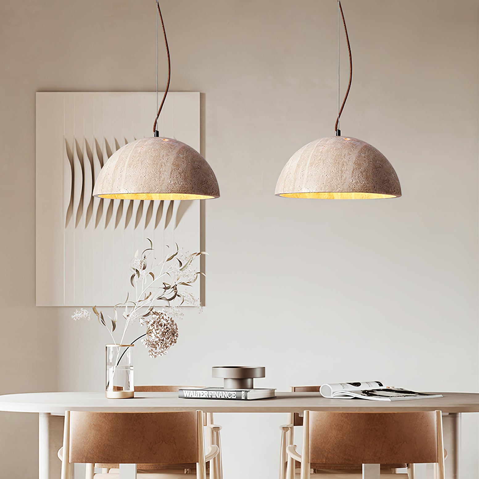 Avdoraris Dome-Shaped Travertine Pendant Light-Neutral Decor