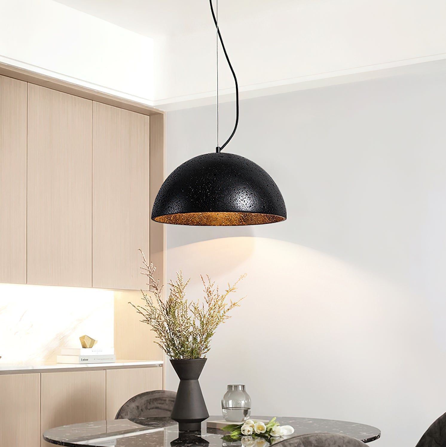 Avdoraris Dome-Shaped Travertine Pendant Light-Neutral Decor