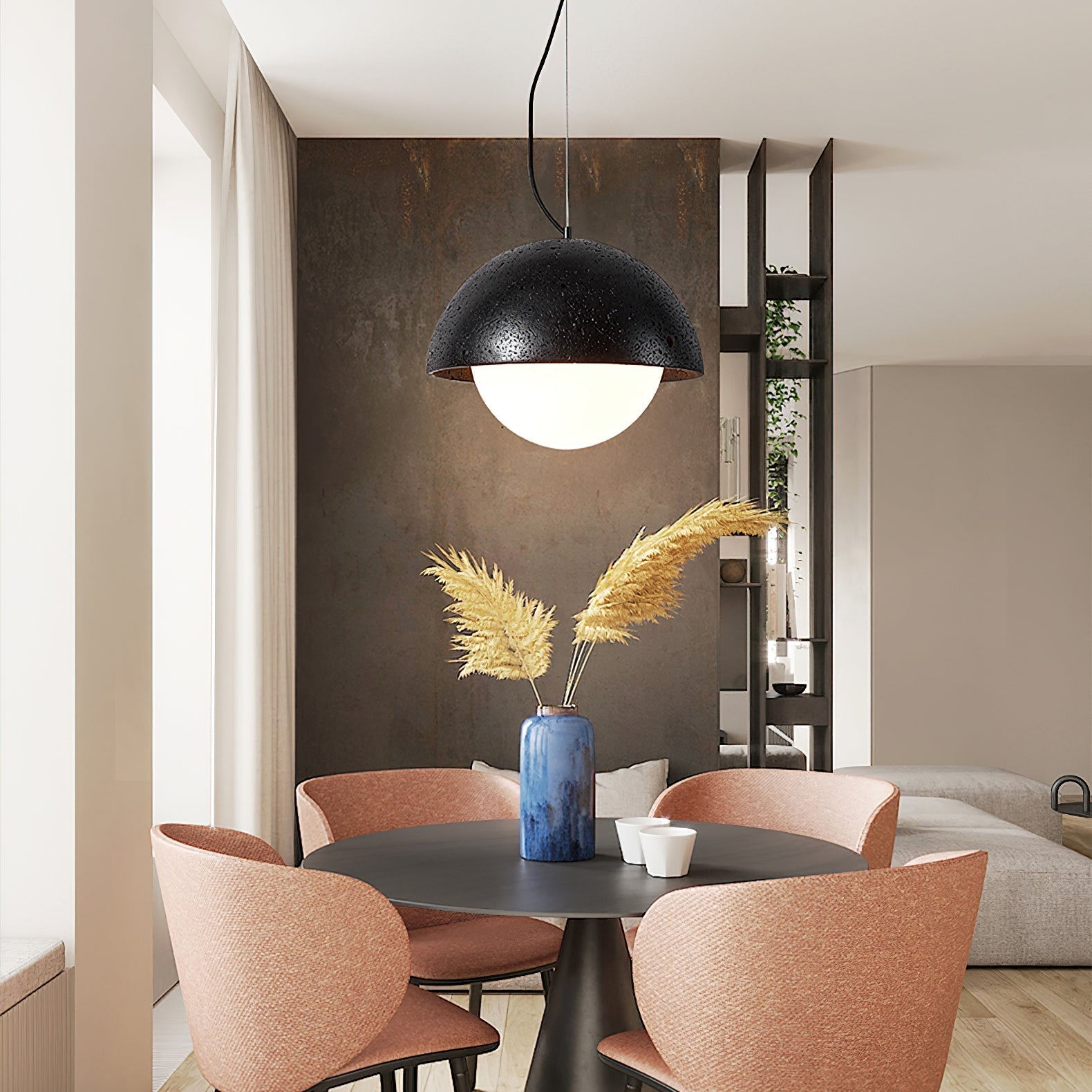 Avdoraris Dome-Shaped Travertine Pendant Light-Neutral Decor
