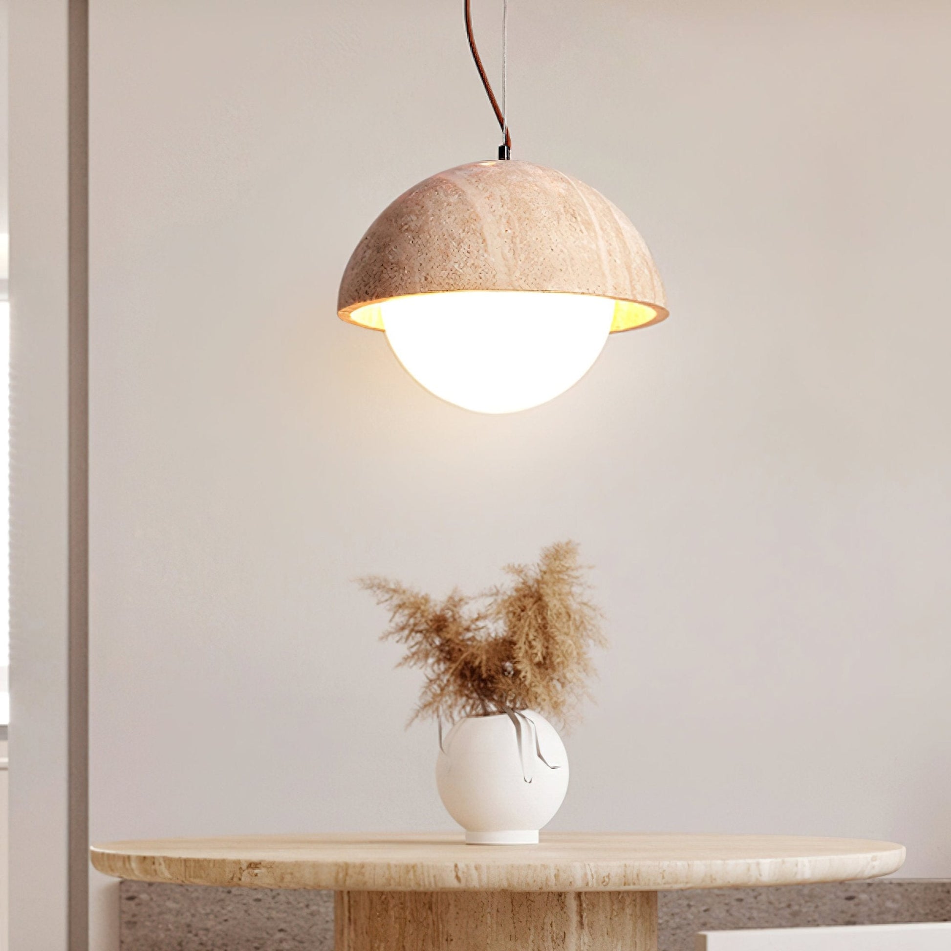 Avdoraris Dome-Shaped Travertine Pendant Light-Neutral Decor