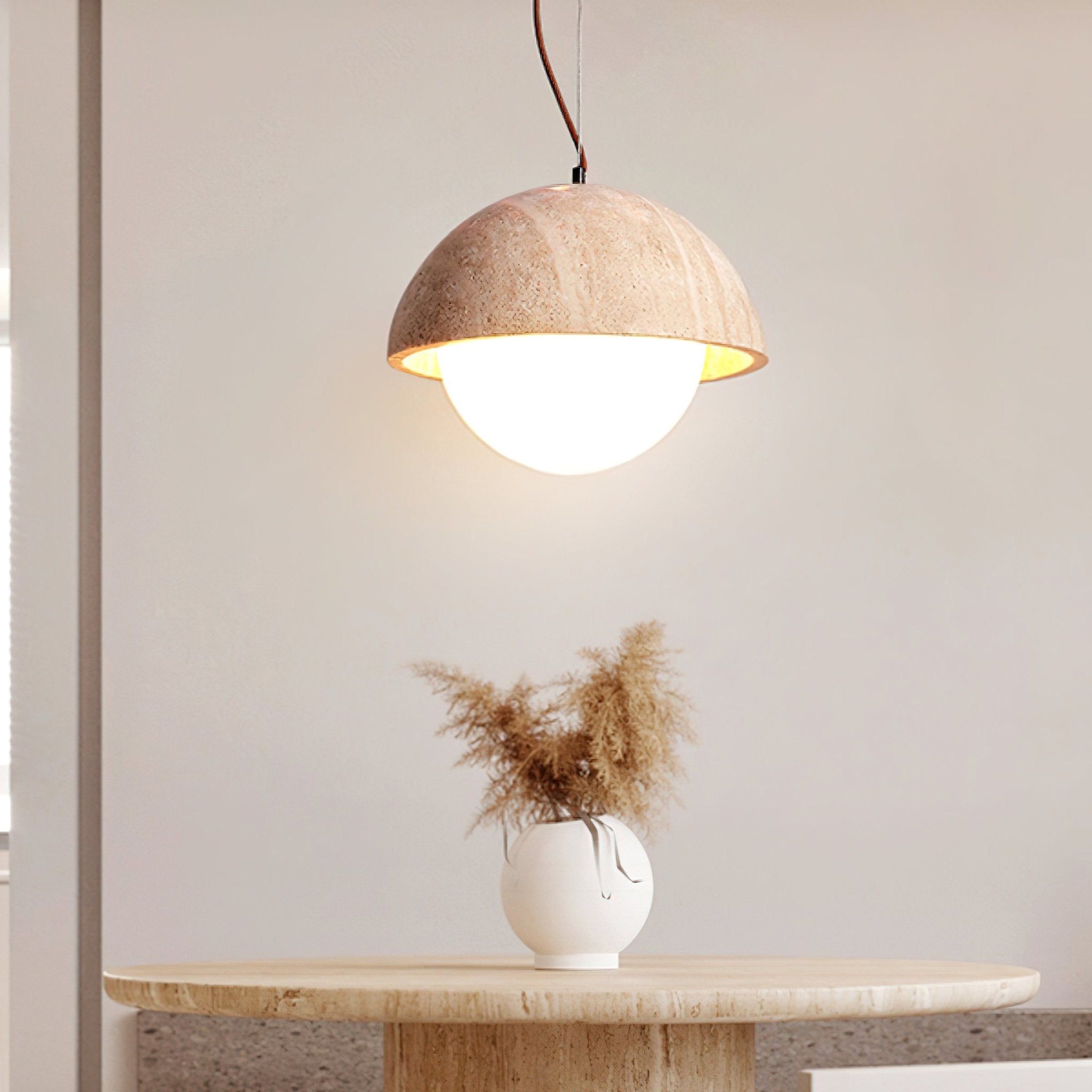 Avdoraris Dome-Shaped Travertine Pendant Light-Neutral Decor