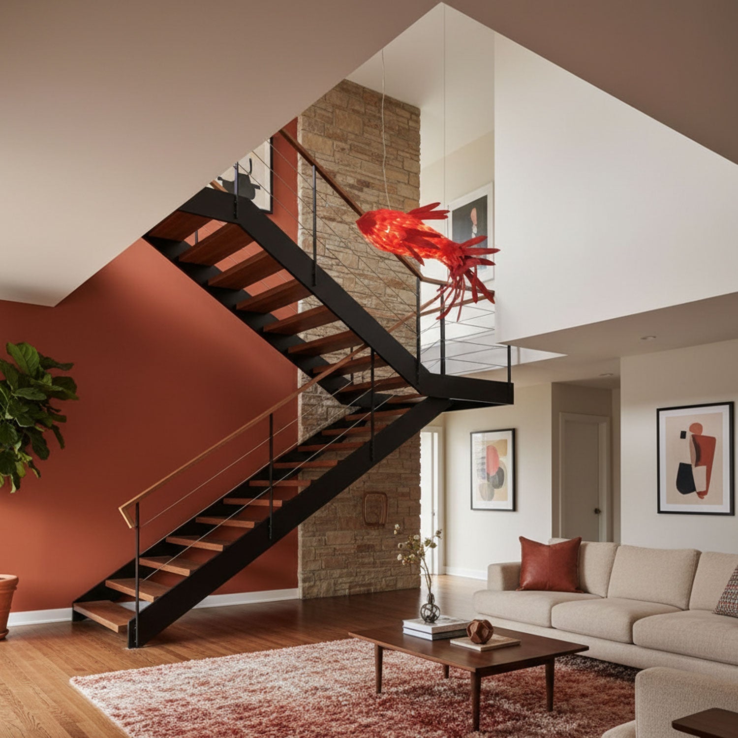 Crimson Swirl Koi Chandelier-Neutral Decor