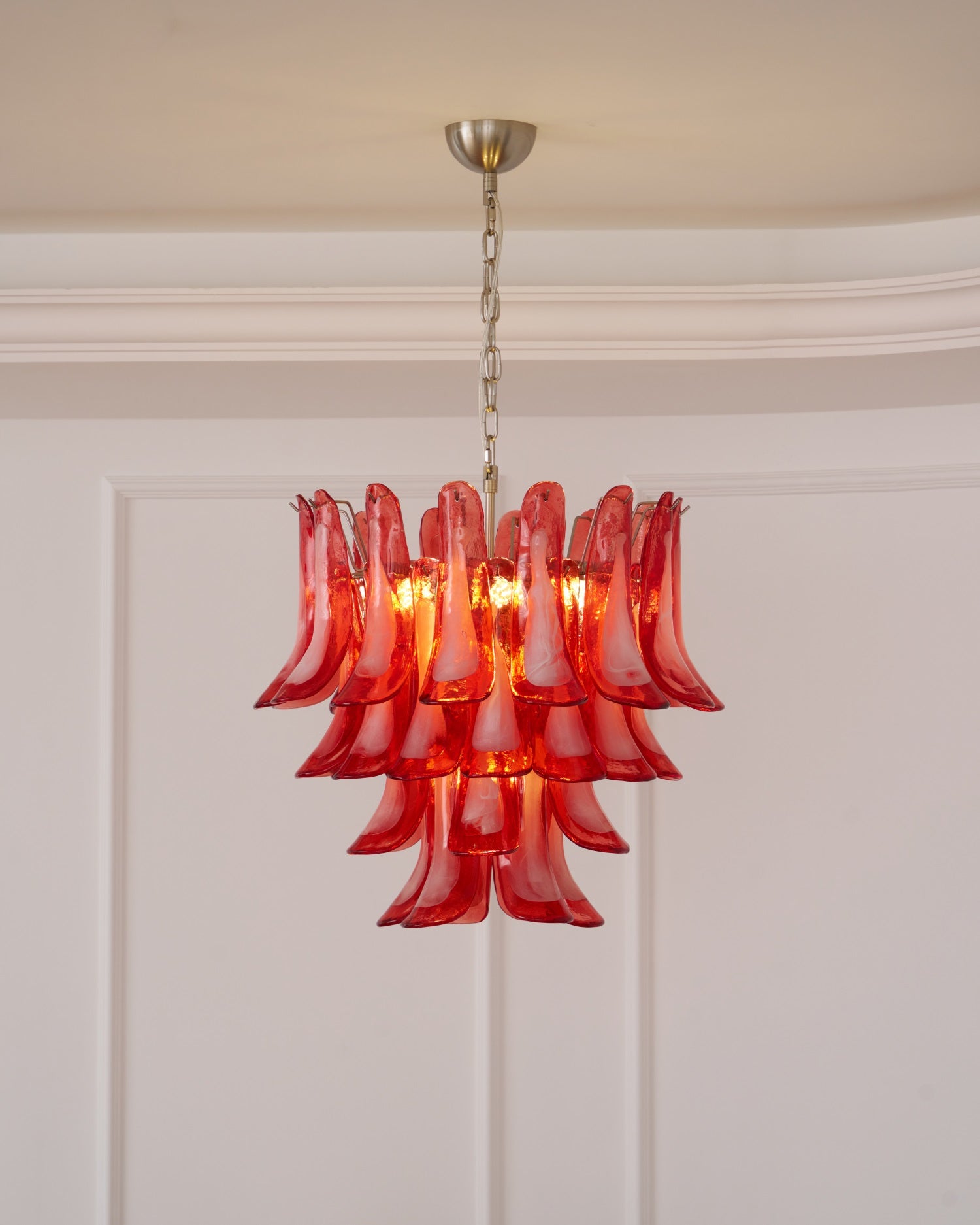 Aurora Chandelier Crimson Murano Glass Petals Layered Vintage-Neutral Decor