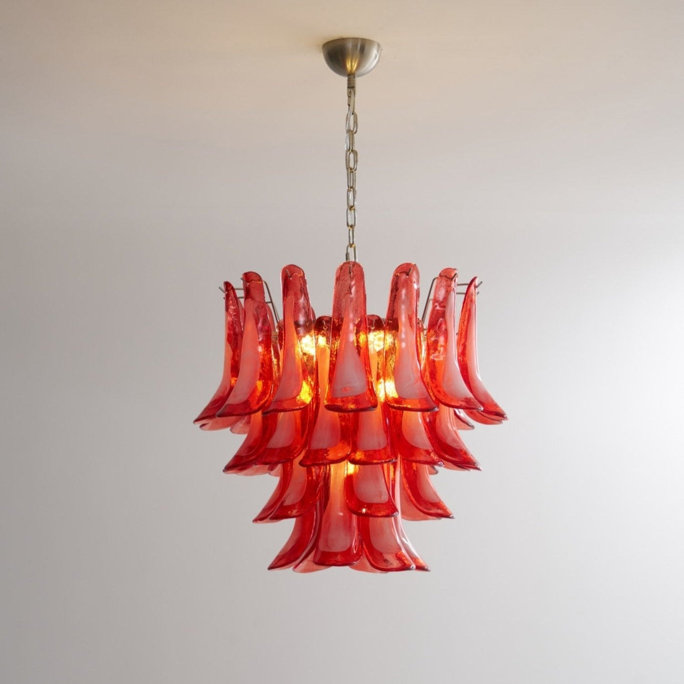 Aurora Chandelier Crimson Murano Glass Petals Layered Vintage-Neutral Decor