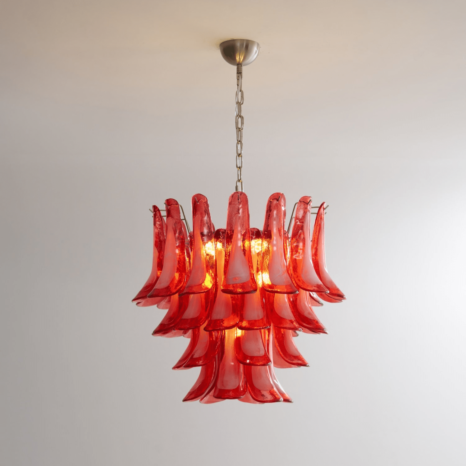 Aurora Chandelier Crimson Murano Glass Petals Layered Vintage-Neutral Decor