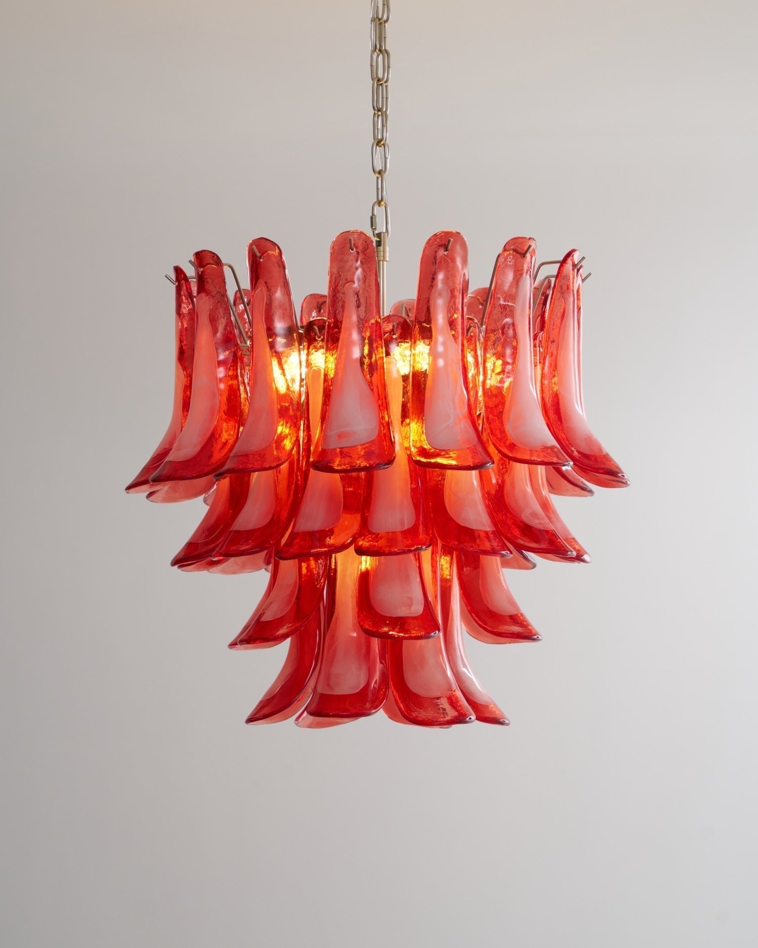 Aurora Chandelier Crimson Murano Glass Petals Layered Vintage-Neutral Decor