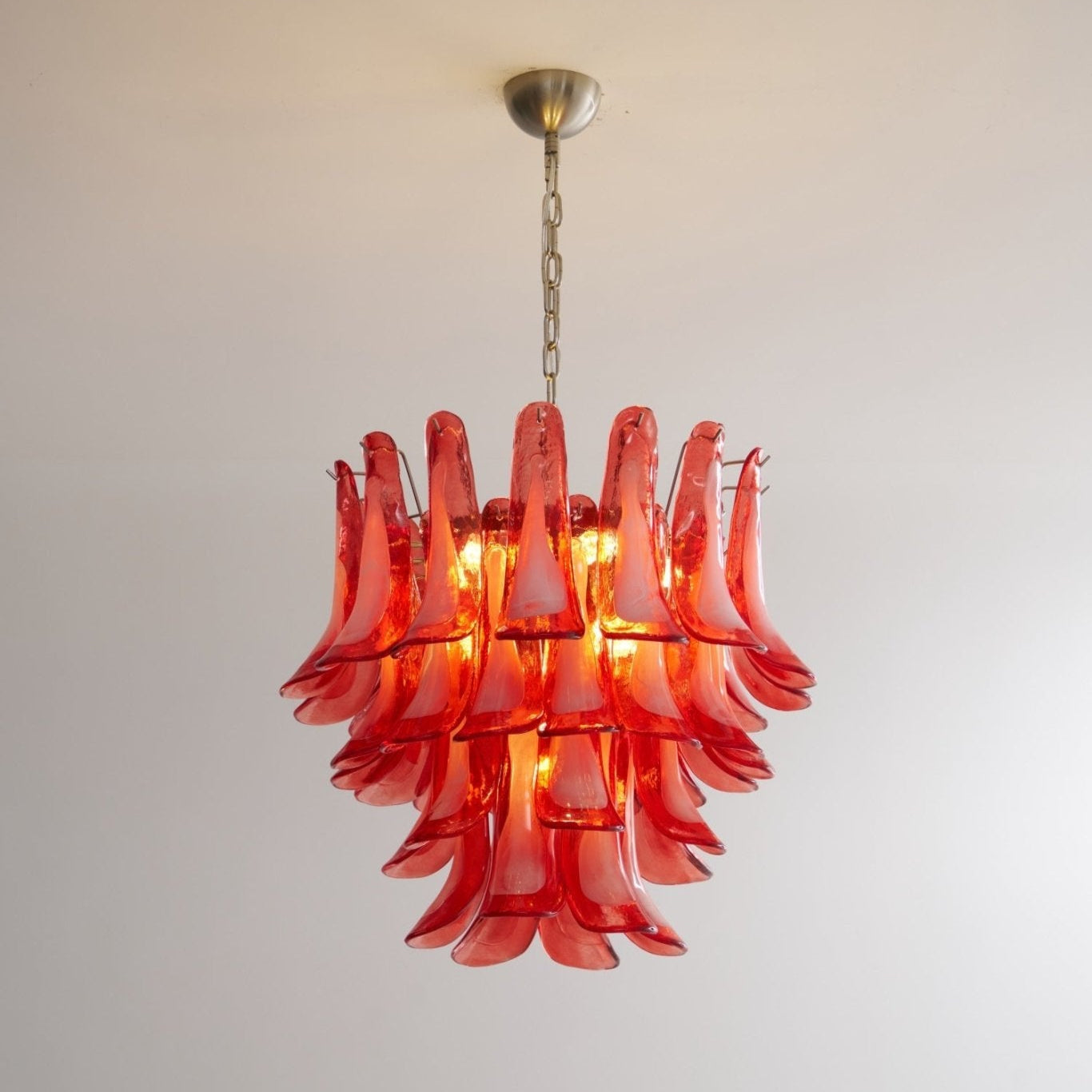 Aurora Chandelier Crimson Murano Glass Petals Layered Vintage-Neutral Decor