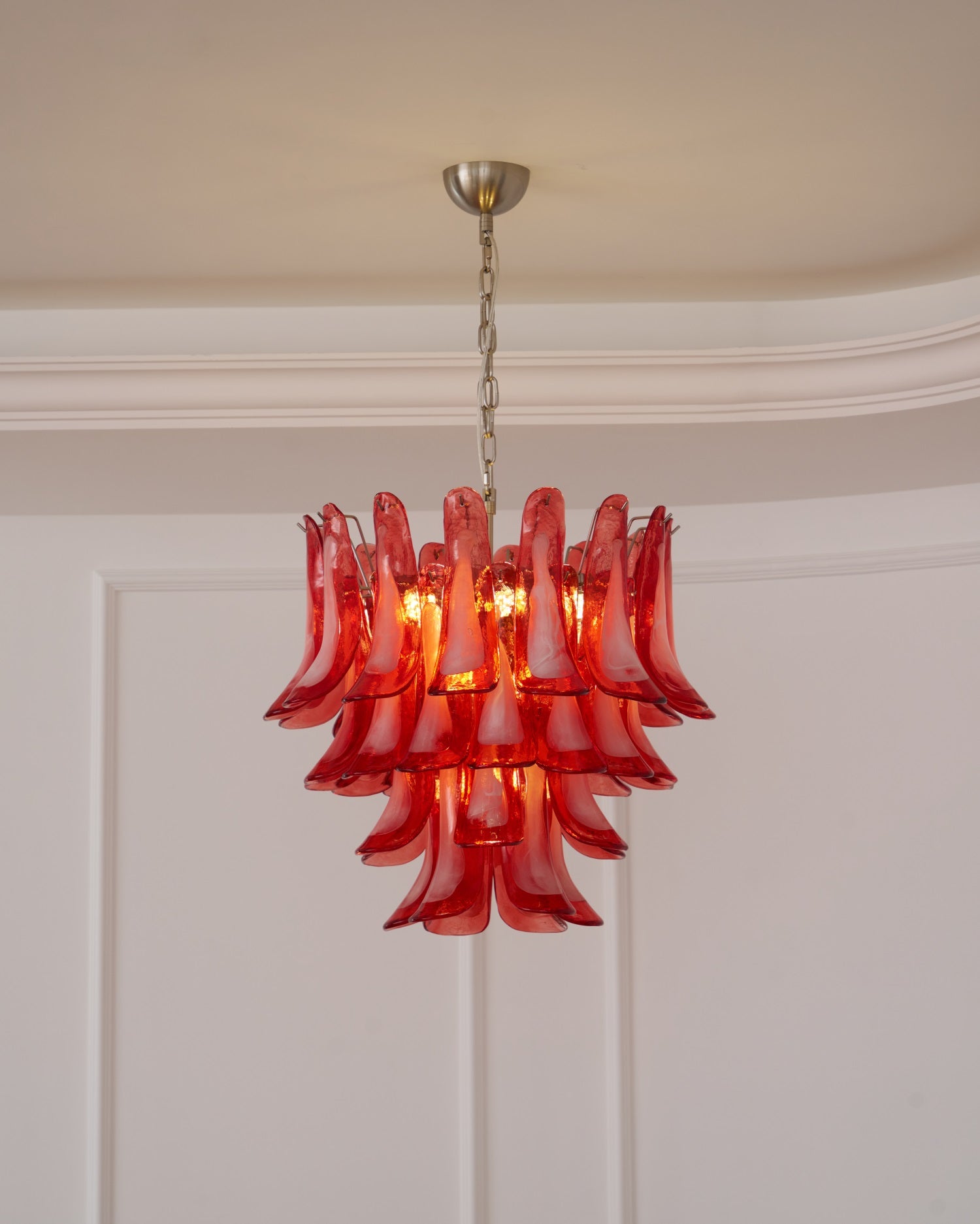 Aurora Chandelier Crimson Murano Glass Petals Layered Vintage-Neutral Decor