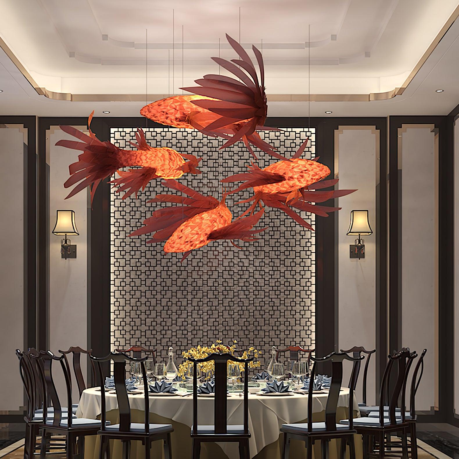 Crimson Swirl Koi Chandelier-Neutral Decor