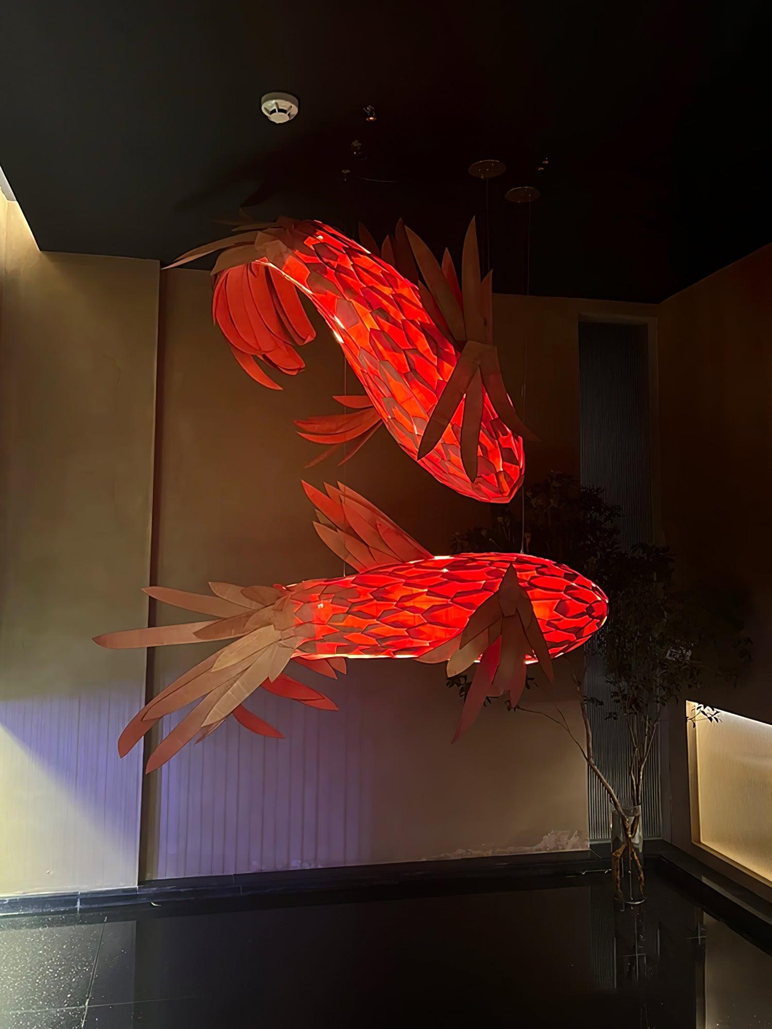 Crimson Swirl Koi Chandelier-Neutral Decor