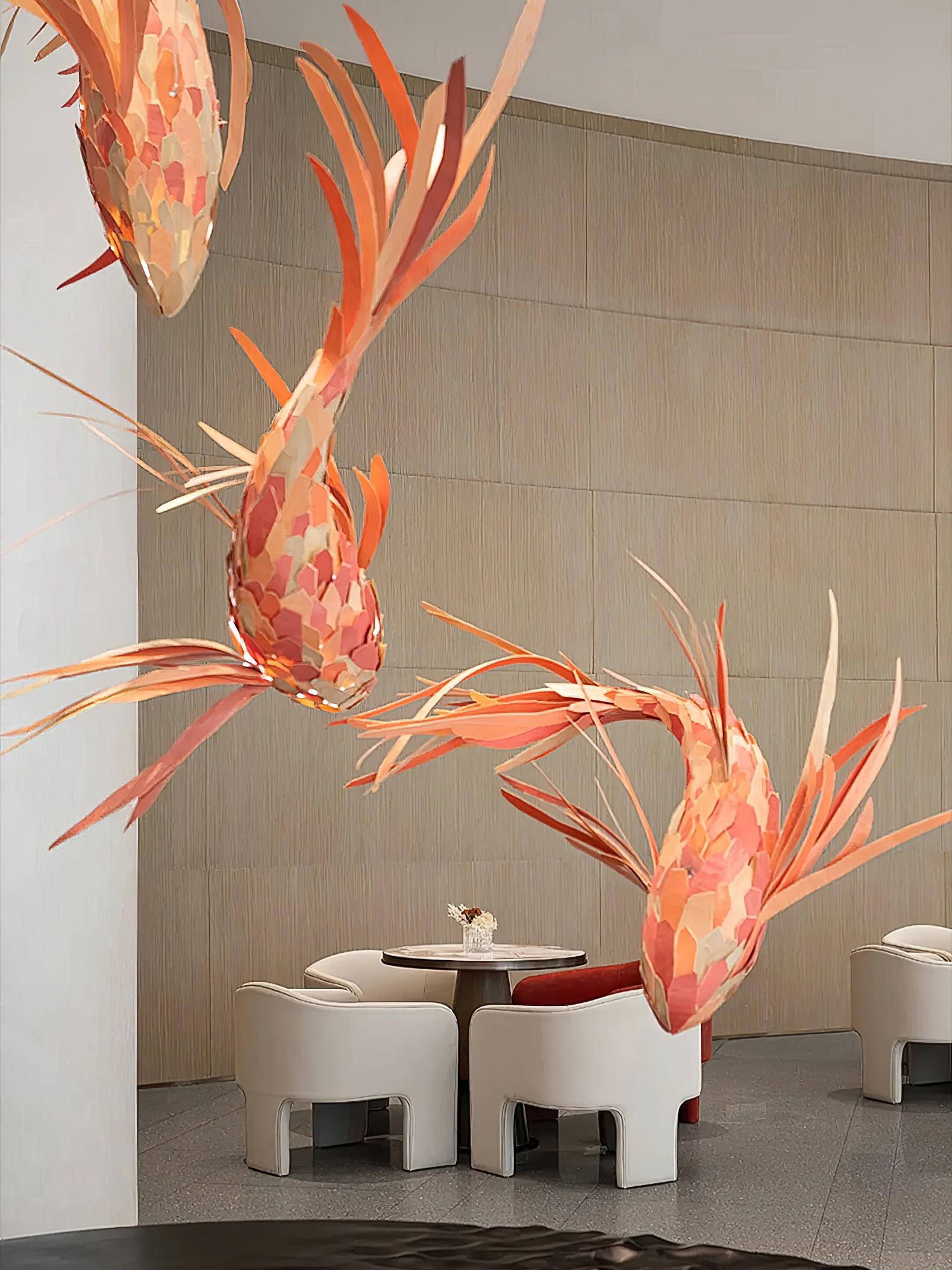 Vamararae Crimson Swirl Koi Pendant Light-Neutral Decor