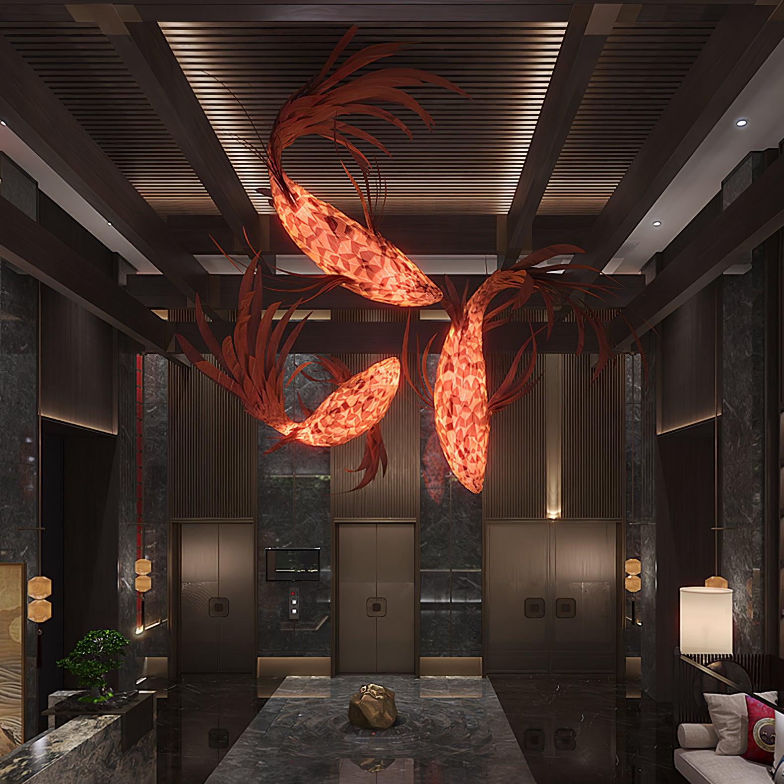 Vamararae Crimson Swirl Koi Pendant Light-Neutral Decor