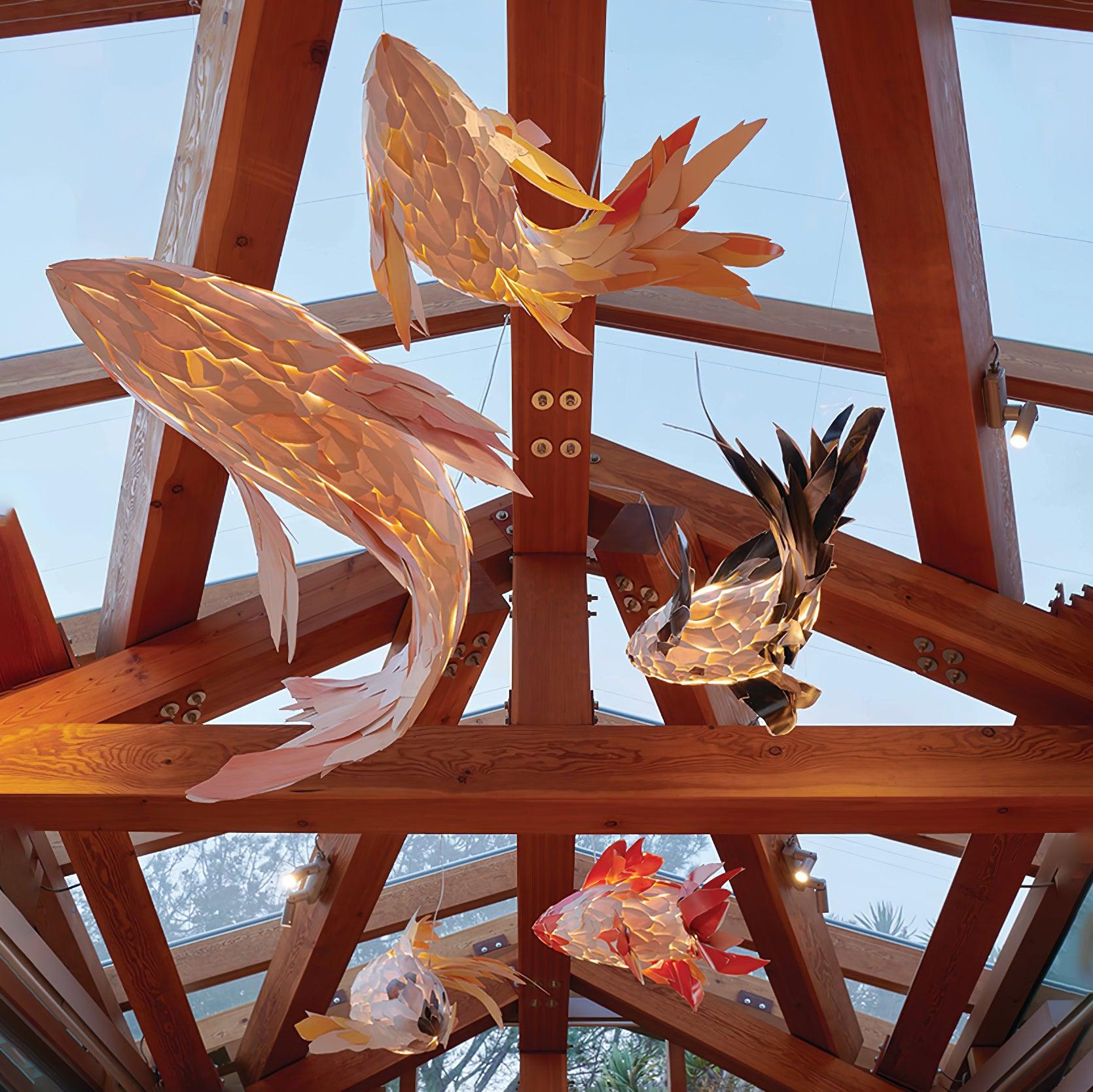 Vamararae Crimson Swirl Koi Pendant Light-Neutral Decor