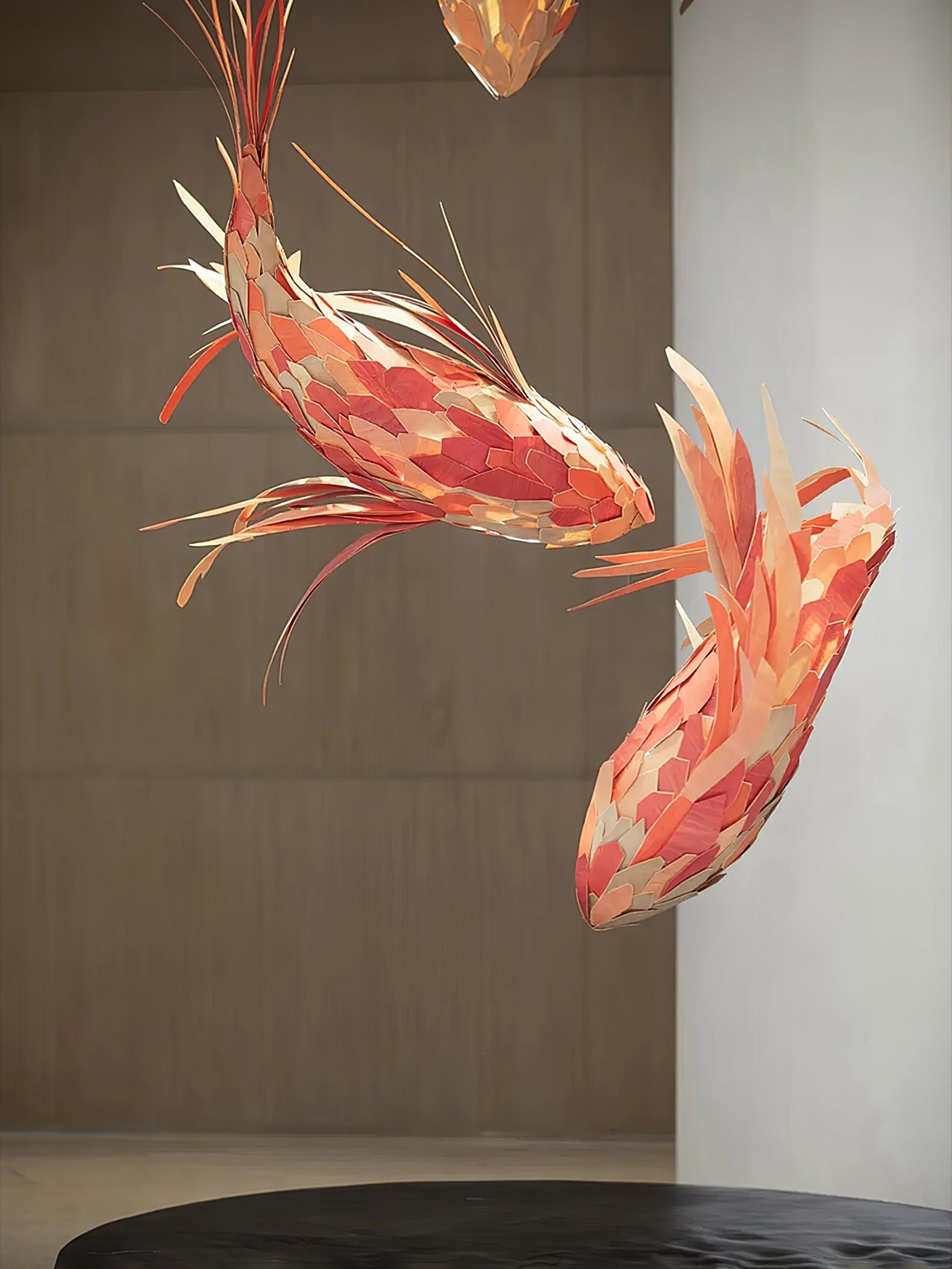 Vamararae Crimson Swirl Koi Pendant Light-Neutral Decor