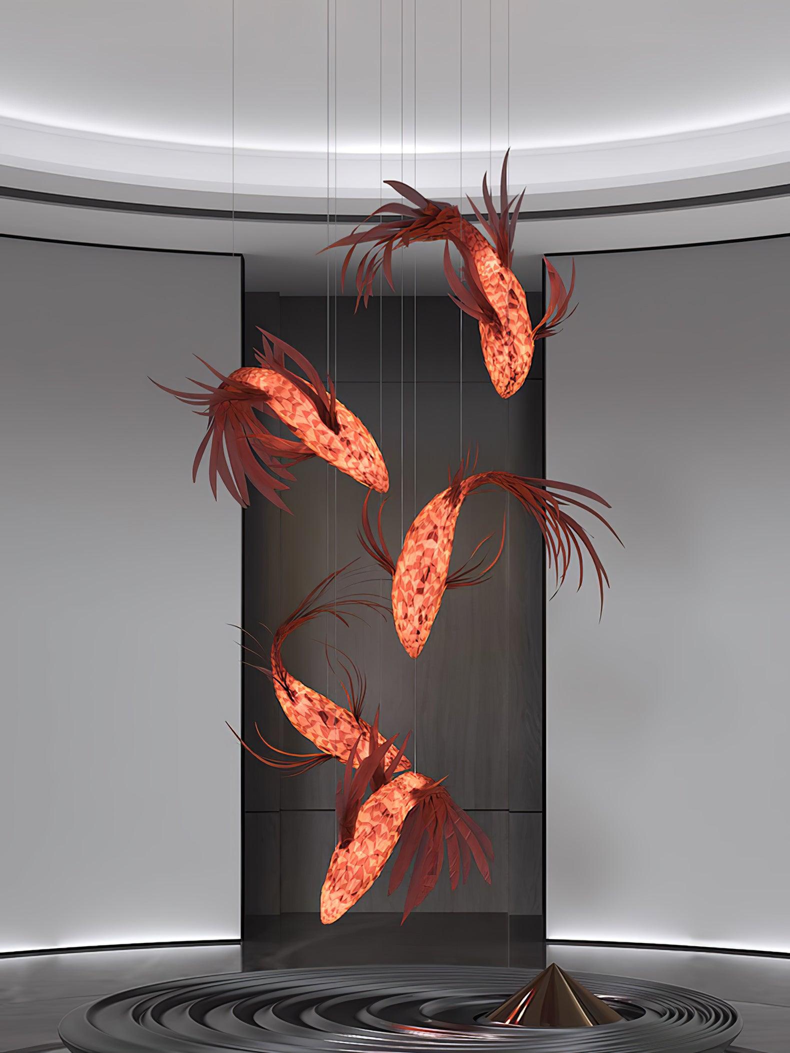 Crimson Swirl Koi Chandelier-Neutral Decor
