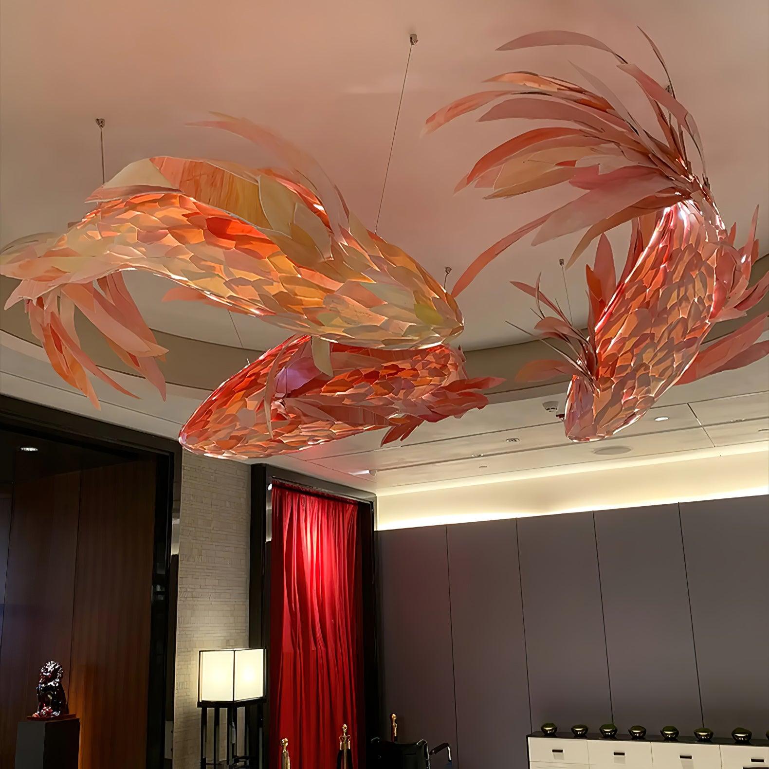 Vamararae Crimson Swirl Koi Pendant Light-Neutral Decor