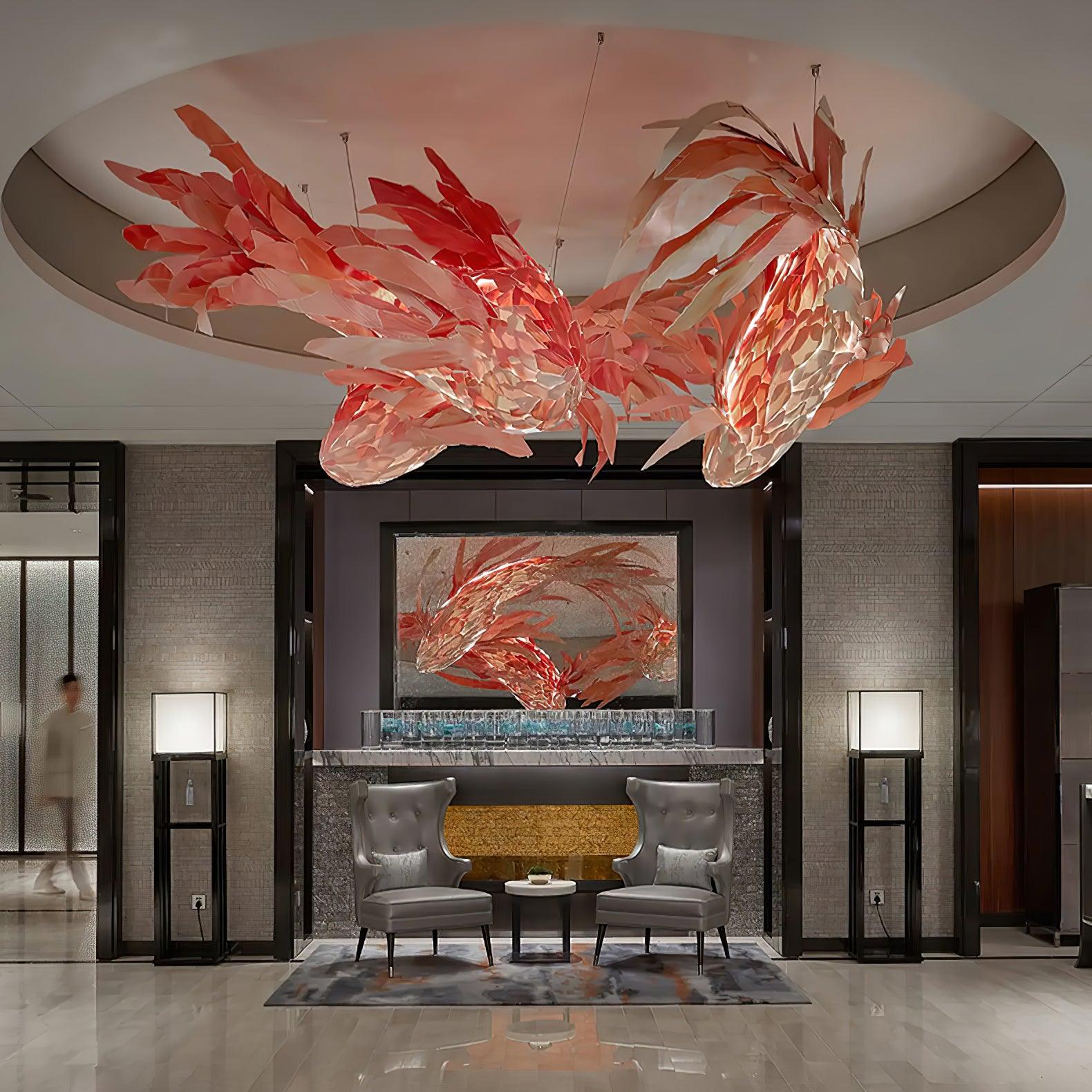 Vamararae Crimson Swirl Koi Pendant Light-Neutral Decor