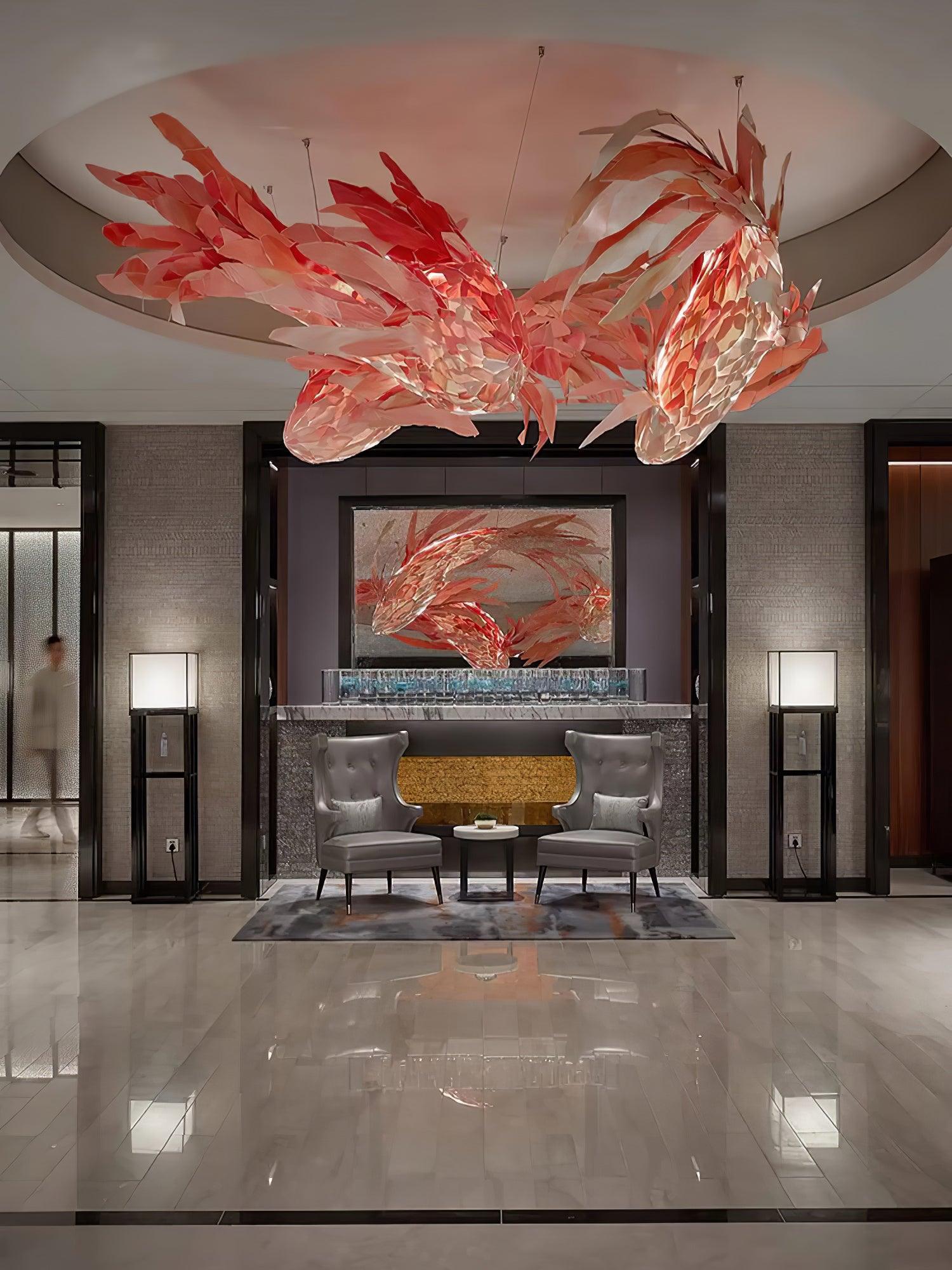Vamararae Crimson Swirl Koi Pendant Light-Neutral Decor