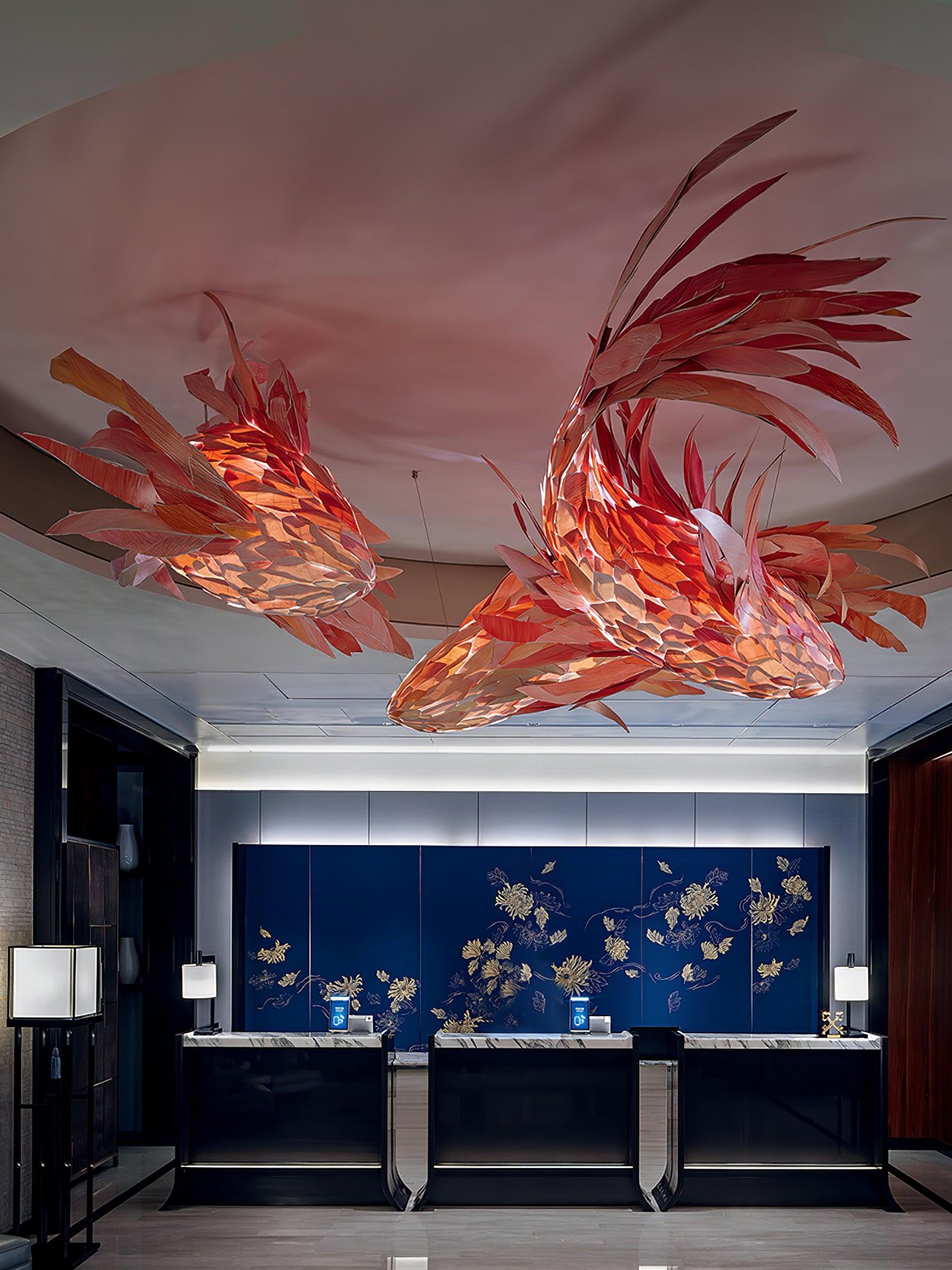 Crimson Swirl Koi Chandelier-Neutral Decor