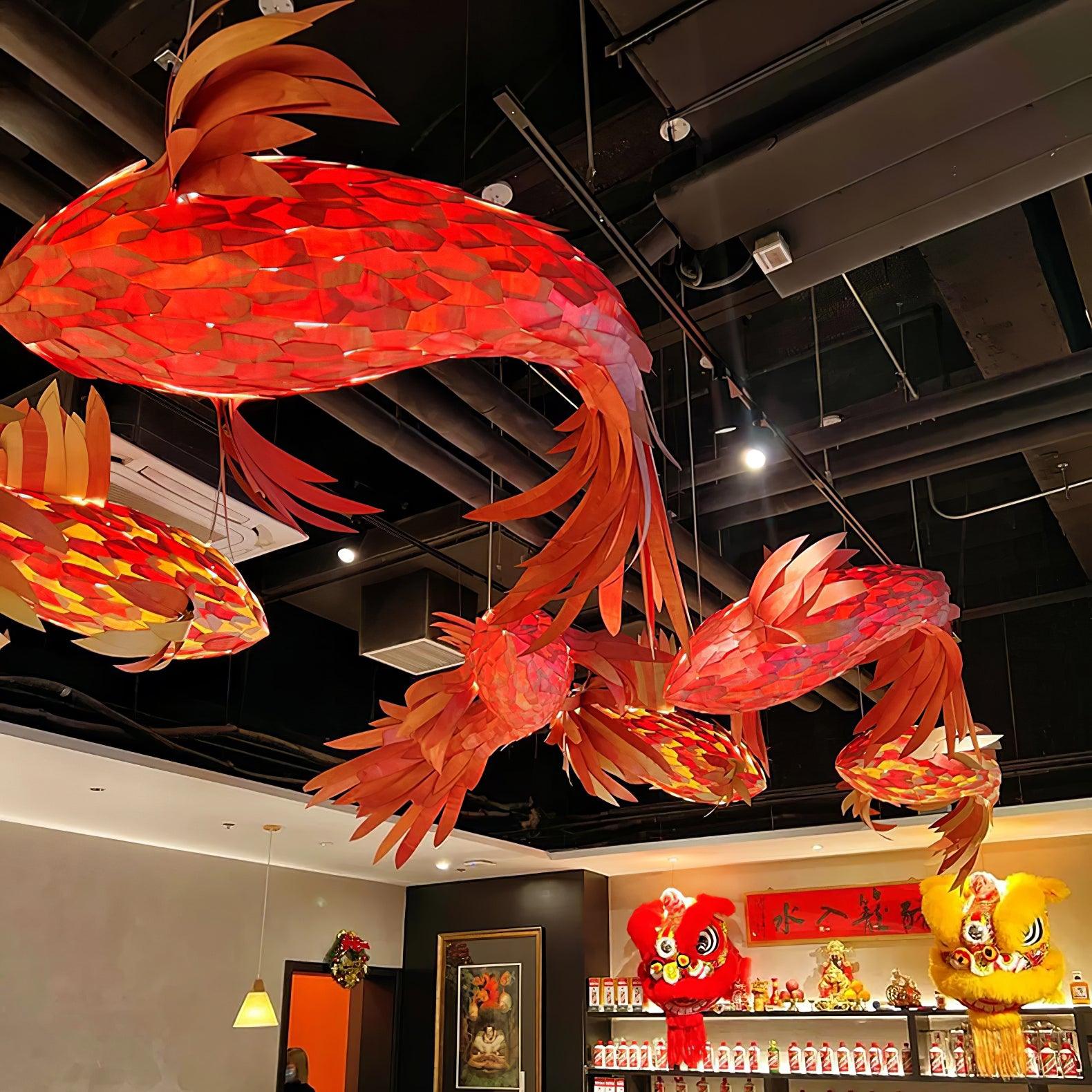 Vamararae Crimson Swirl Koi Pendant Light-Neutral Decor