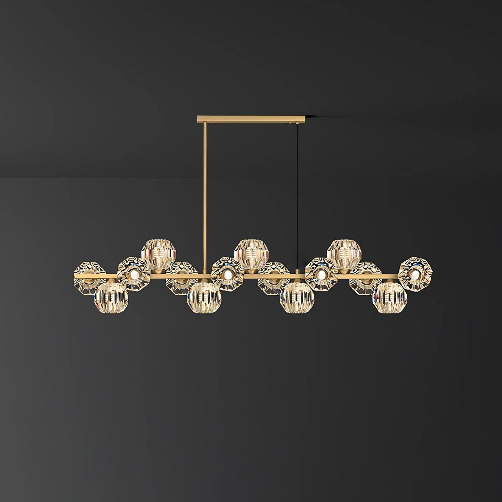 Valentina Modern LED Long Linear Metal Brass Multi Crystal Glass Globe Living/Dining Room Pendant Light - Neutral Decor
