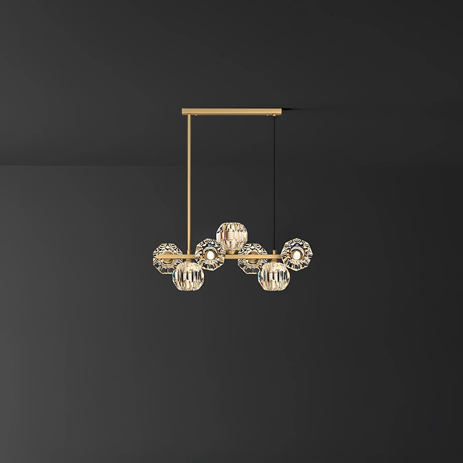 Valentina Modern LED Long Linear Metal Brass Multi Crystal Glass Globe Living/Dining Room Pendant Light - Neutral Decor