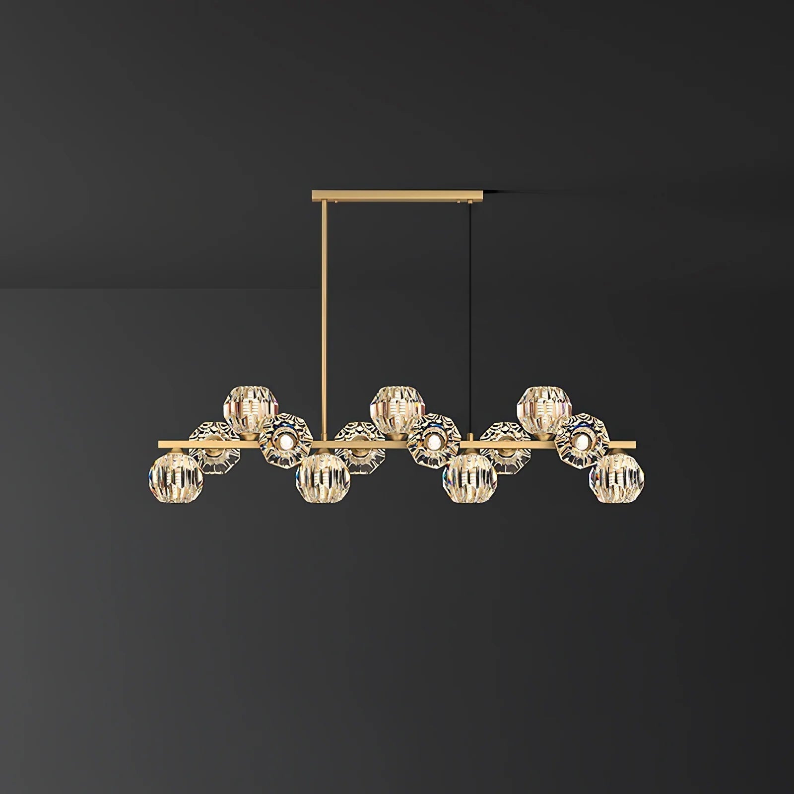 Valentina Modern LED Long Linear Metal Brass Multi Crystal Glass Globe Living/Dining Room Pendant Light - Neutral Decor