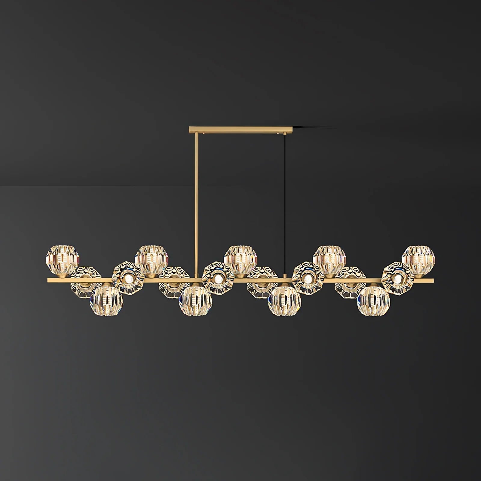 Valentina Modern LED Long Linear Metal Brass Multi Crystal Glass Globe Living/Dining Room Pendant Light - Neutral Decor