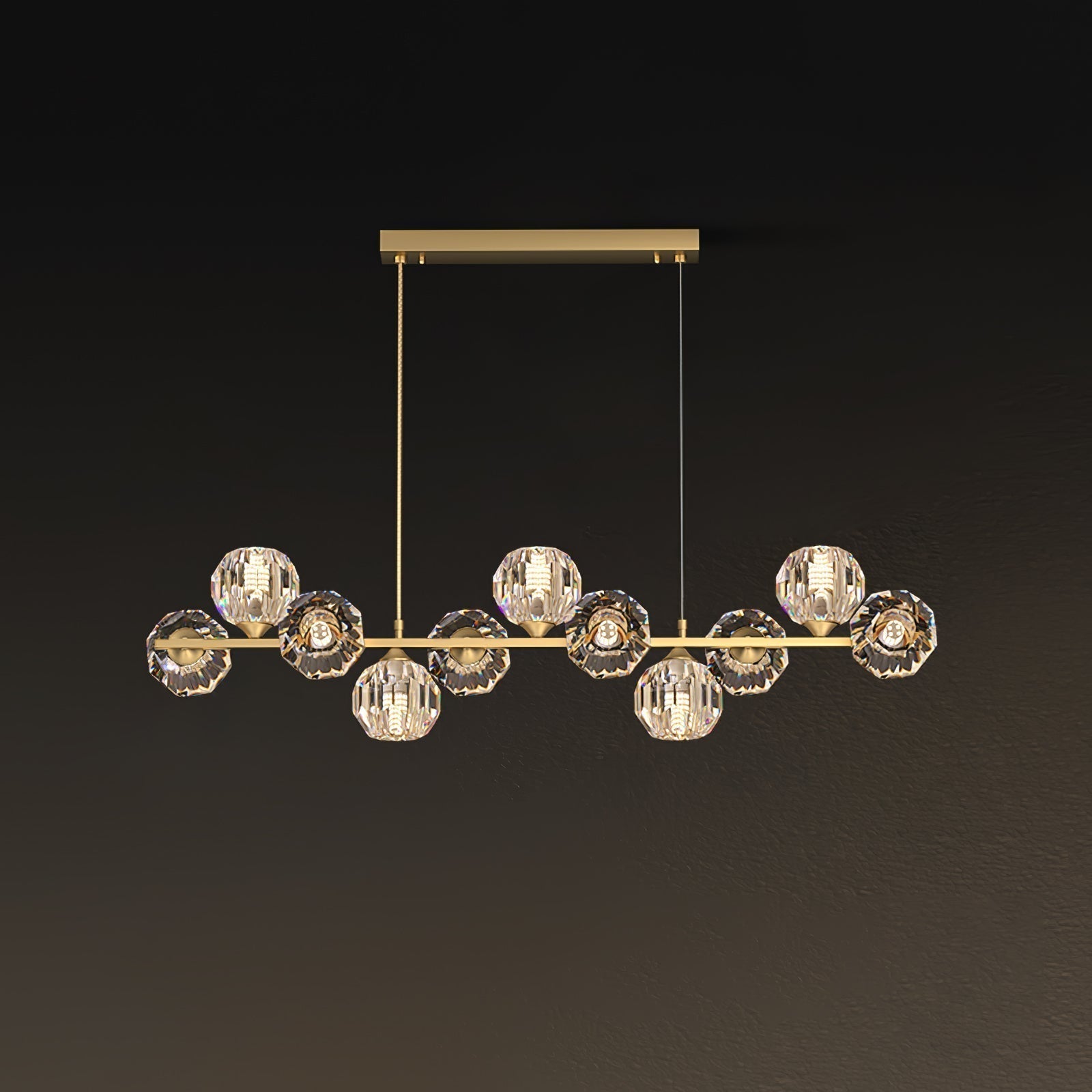 Valentina Modern LED Long Linear Metal Brass Multi Crystal Glass Globe Living/Dining Room Pendant Light - Neutral Decor