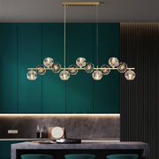 Valentina Modern LED Long Linear Metal Brass Multi Crystal Glass Globe Living/Dining Room Pendant Light - Neutral Decor