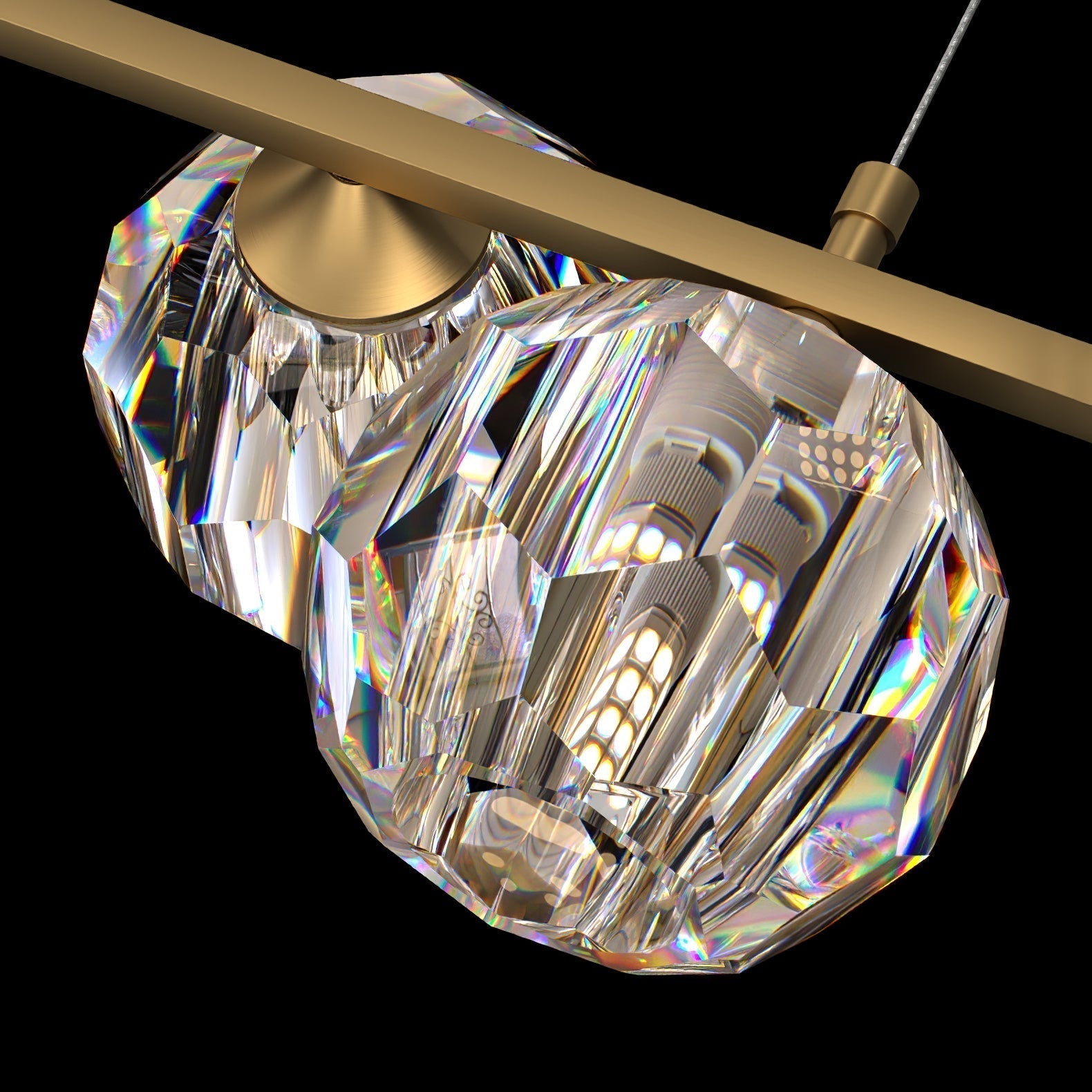 Valentina Modern LED Long Linear Metal Brass Multi Crystal Glass Globe Living/Dining Room Pendant Light - Neutral Decor