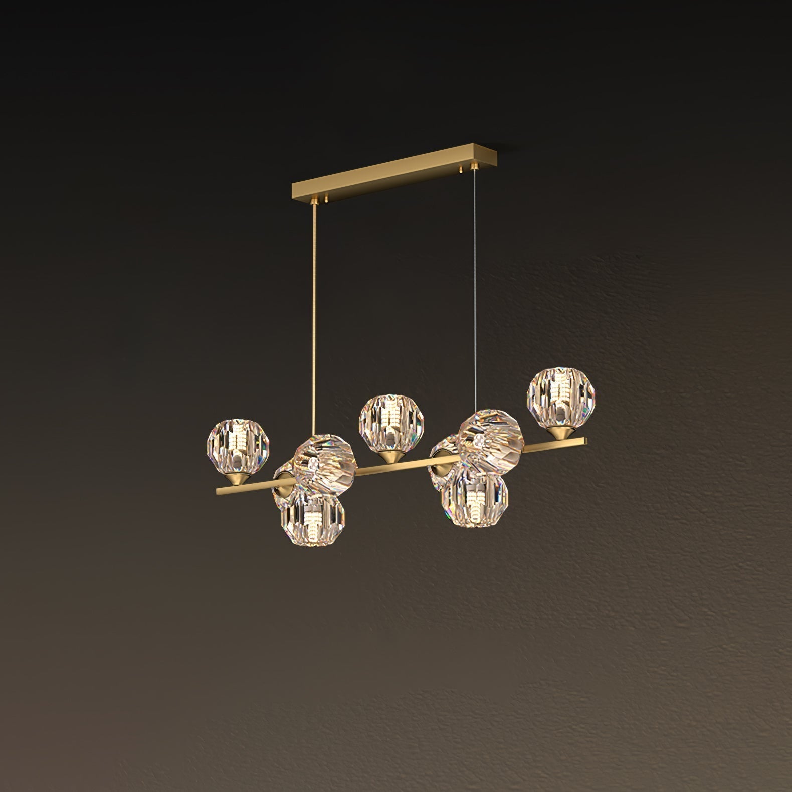 Valentina Modern LED Long Linear Metal Brass Multi Crystal Glass Globe Living/Dining Room Pendant Light - Neutral Decor